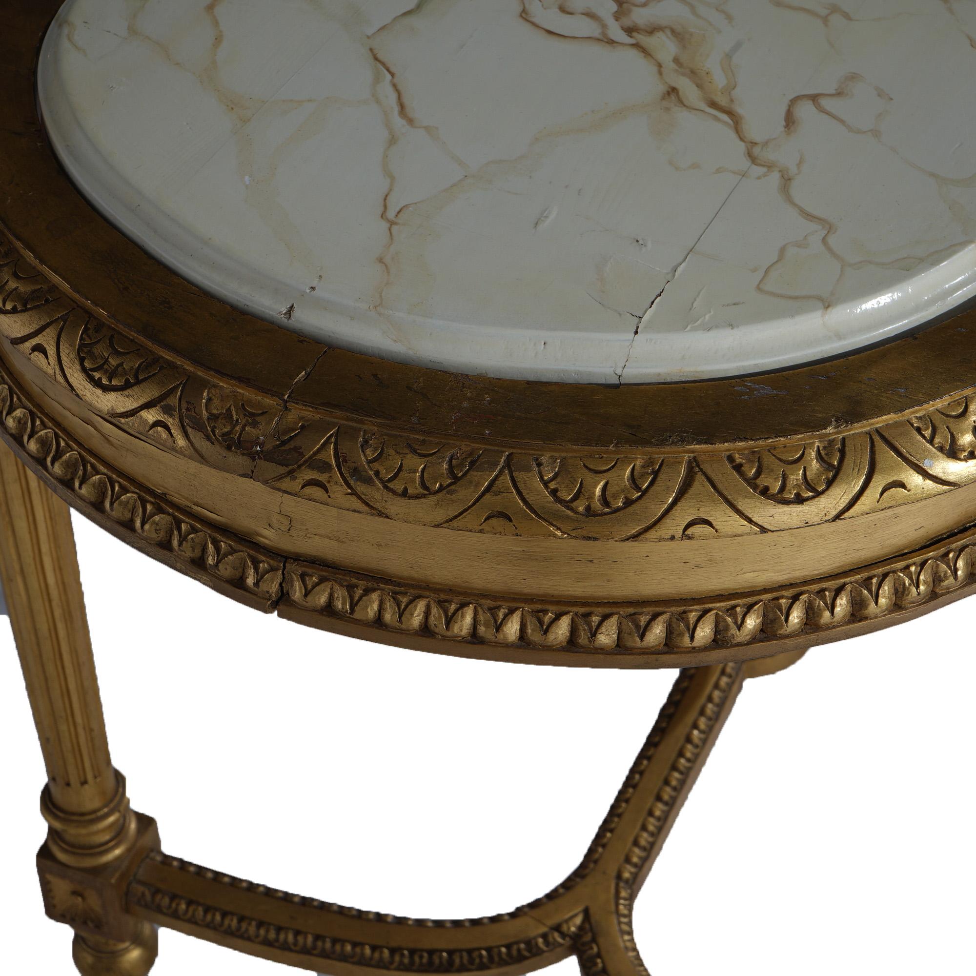 Antique French Louis XVI Style Giltwood Parlor Table with Faux Painted Top 19thC For Sale 12