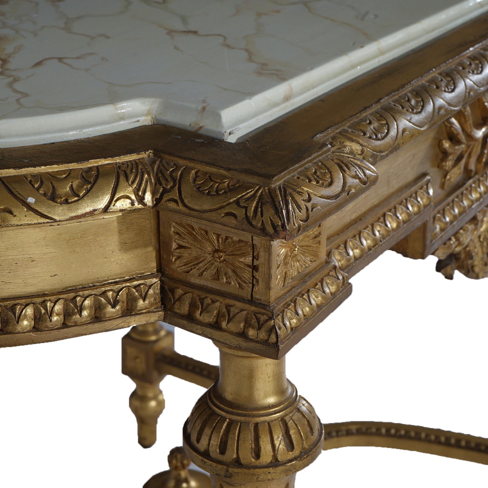 Antique French Louis XVI Style Giltwood Parlor Table with Faux Painted Top 19thC For Sale 13