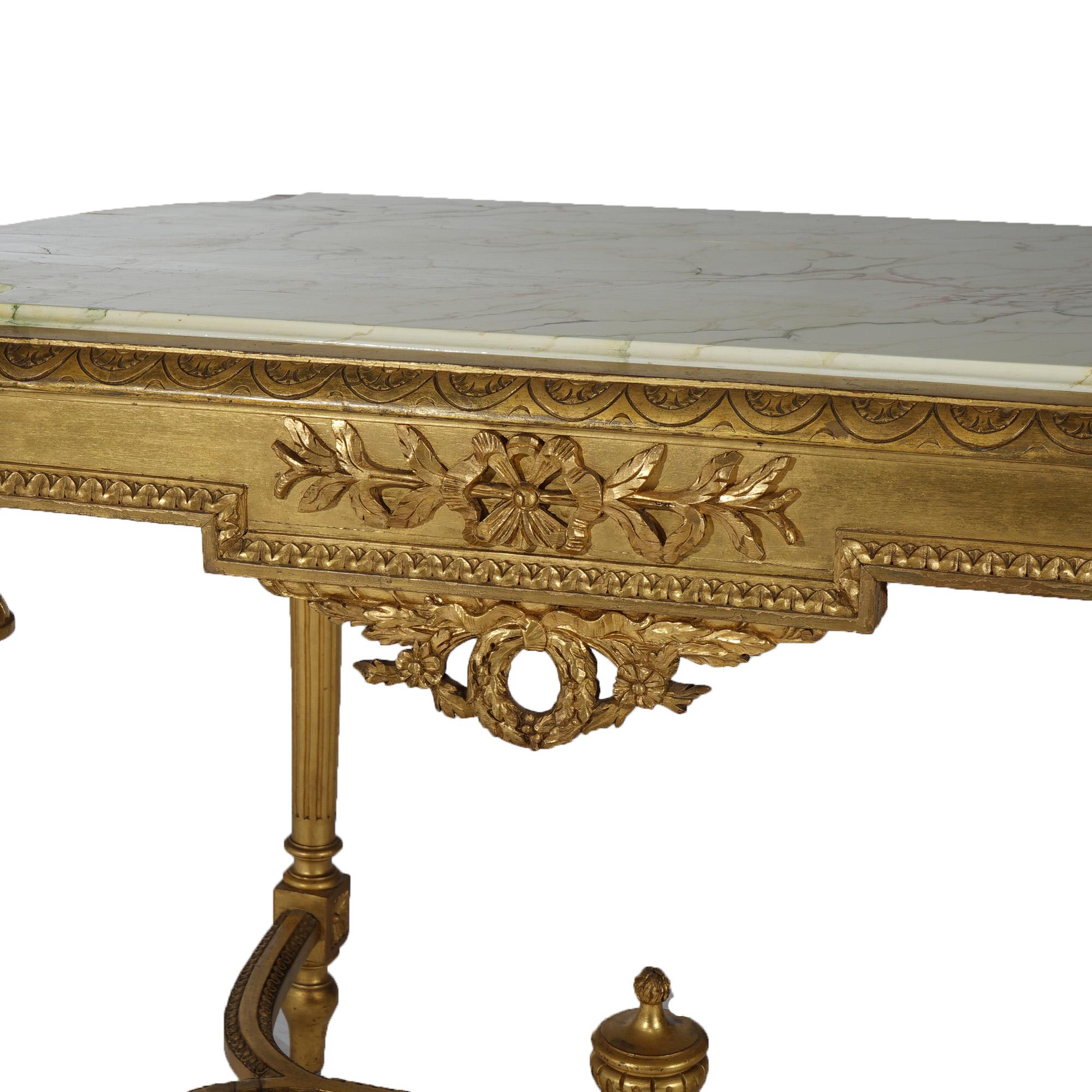Antique French Louis XVI Style Giltwood Parlor Table with Faux Painted Top 19thC 15
