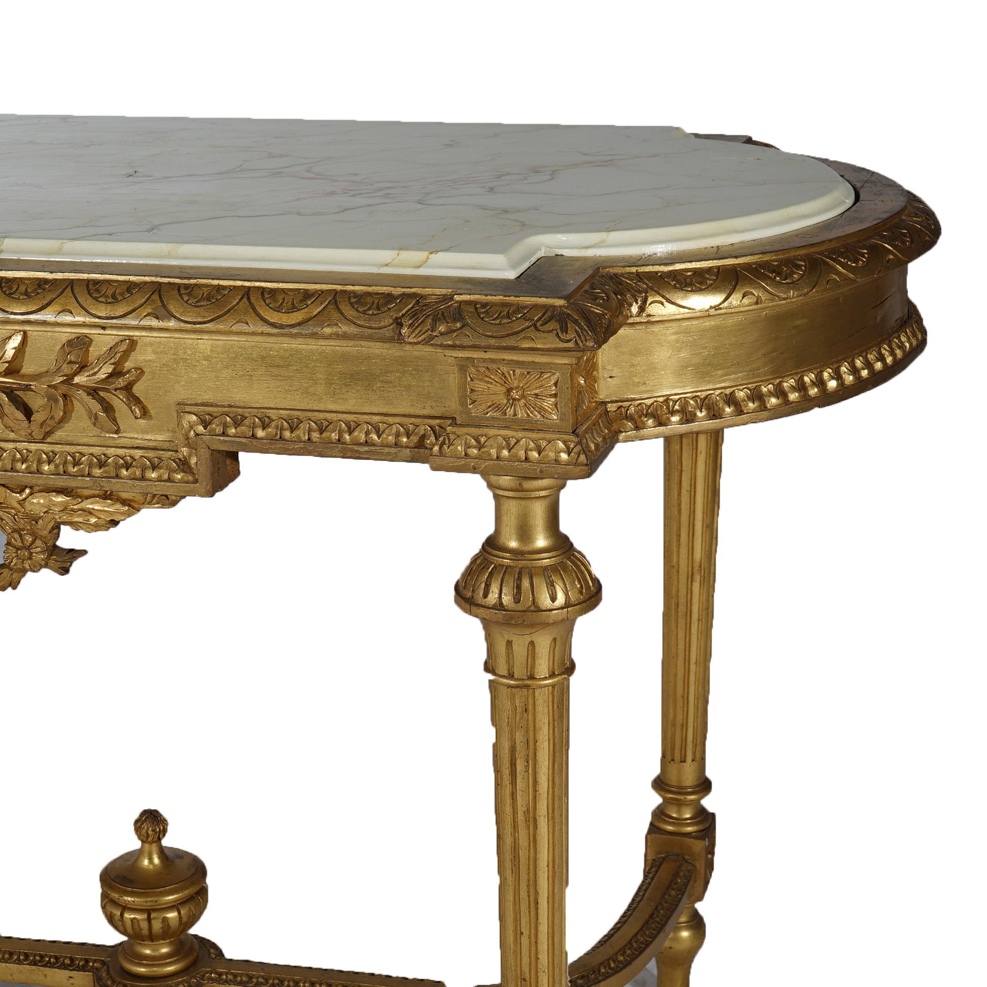 Antique French Louis XVI Style Giltwood Parlor Table with Faux Painted Top 19thC For Sale 16