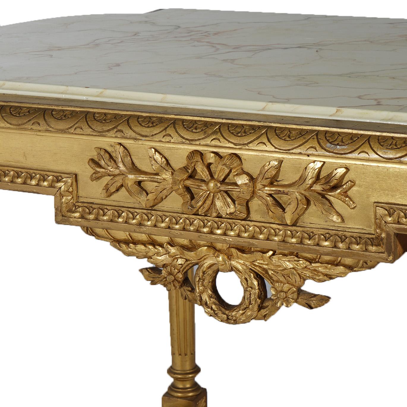 Antique French Louis XVI Style Giltwood Parlor Table with Faux Painted Top 19thC In Good Condition In Big Flats, NY