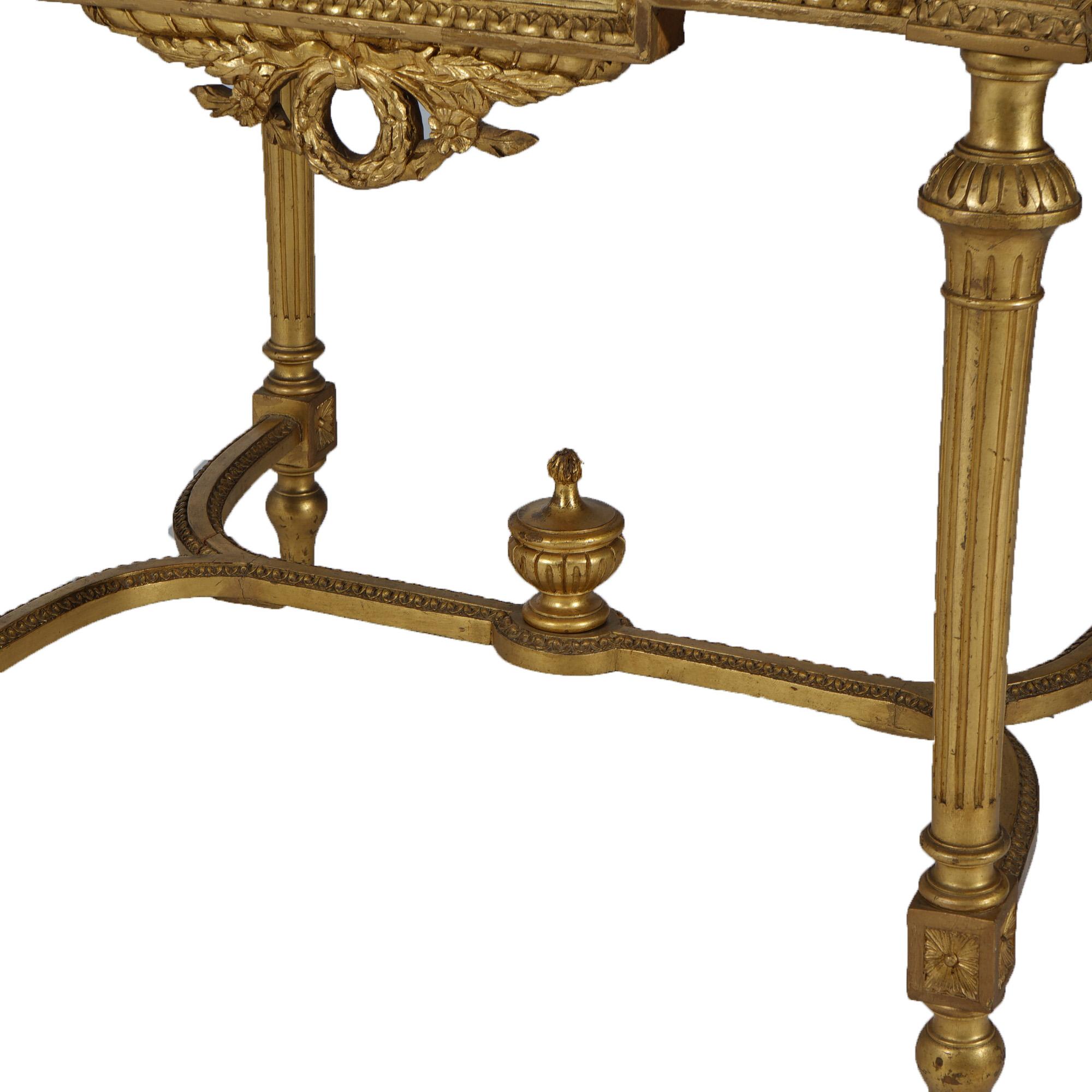 19th Century Antique French Louis XVI Style Giltwood Parlor Table with Faux Painted Top 19thC