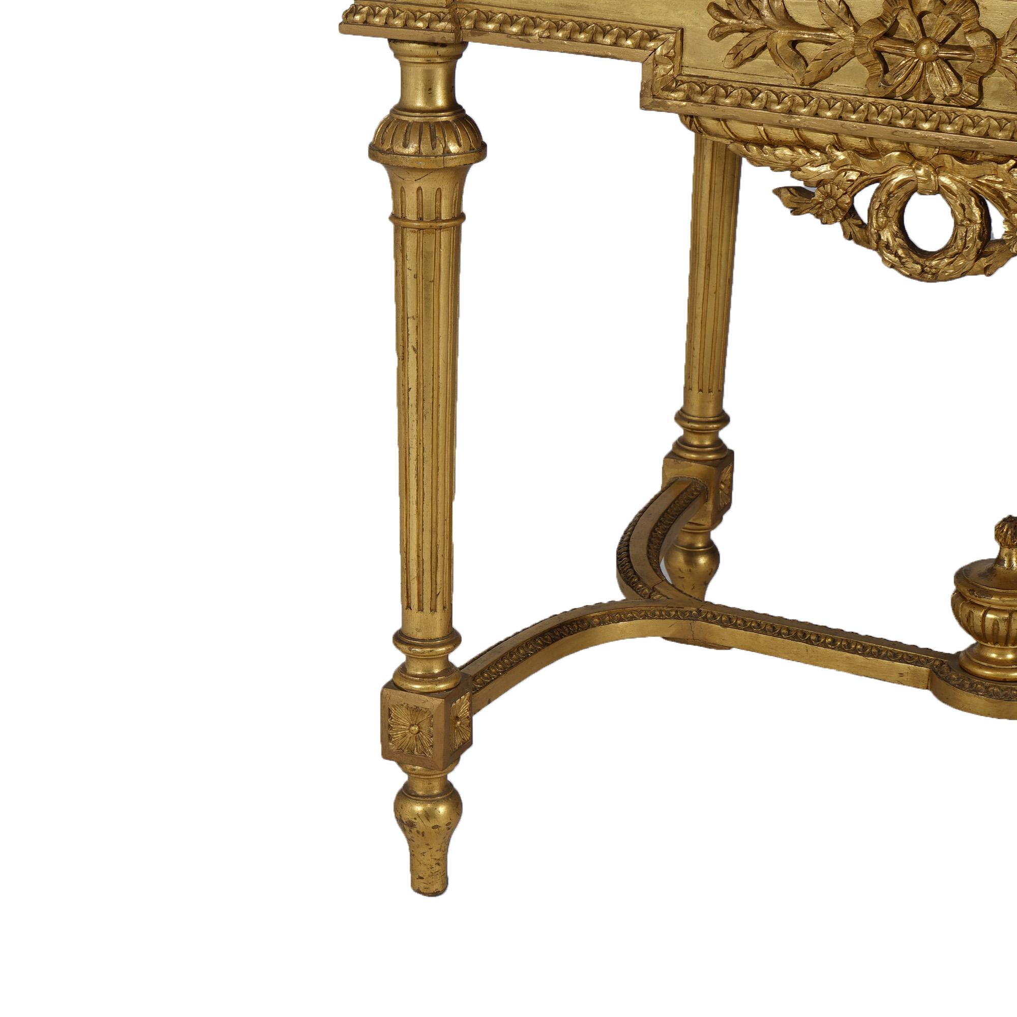 Antique French Louis XVI Style Giltwood Parlor Table with Faux Painted Top 19thC For Sale 1