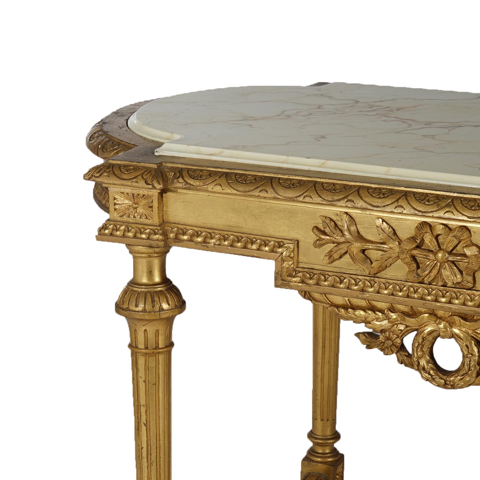 Antique French Louis XVI Style Giltwood Parlor Table with Faux Painted Top 19thC For Sale 2