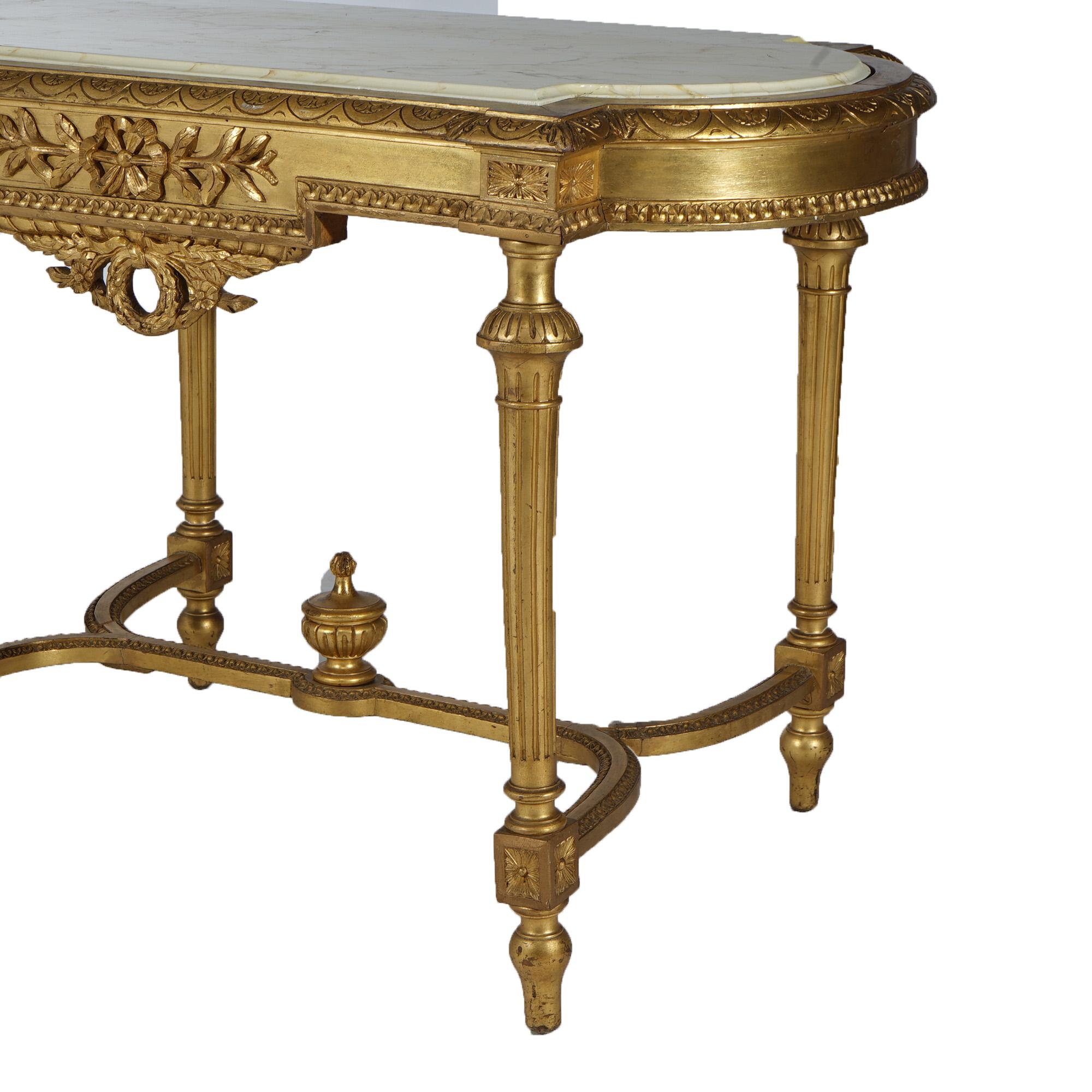 Antique French Louis XVI Style Giltwood Parlor Table with Faux Painted Top 19thC For Sale 3