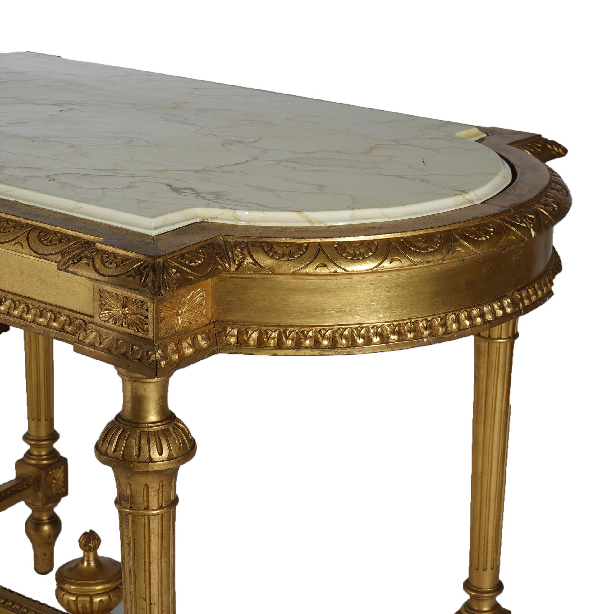 Antique French Louis XVI Style Giltwood Parlor Table with Faux Painted Top 19thC 4