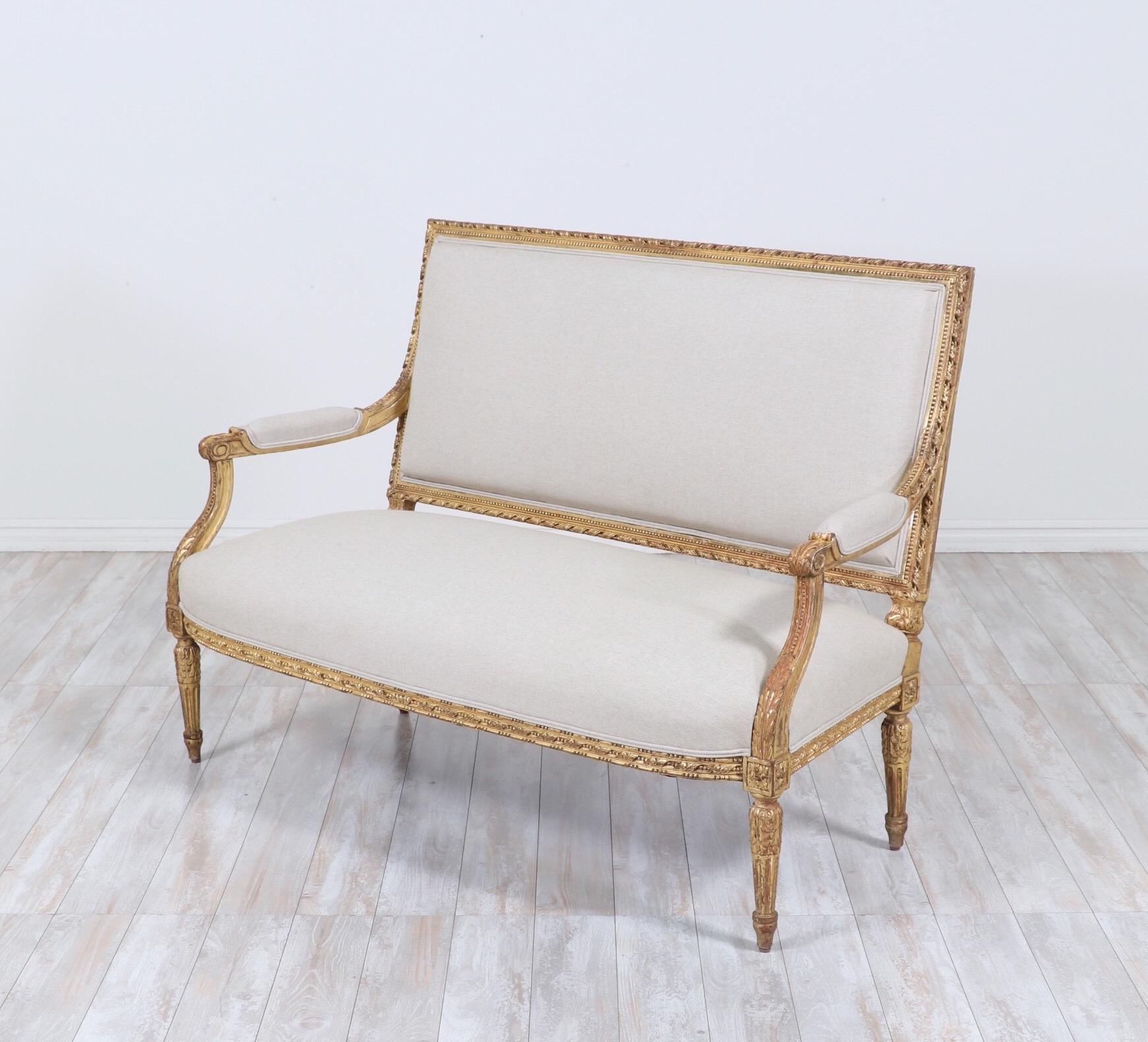Antique French Louis XVI Style Giltwood Settee In Good Condition In Los Angeles, CA