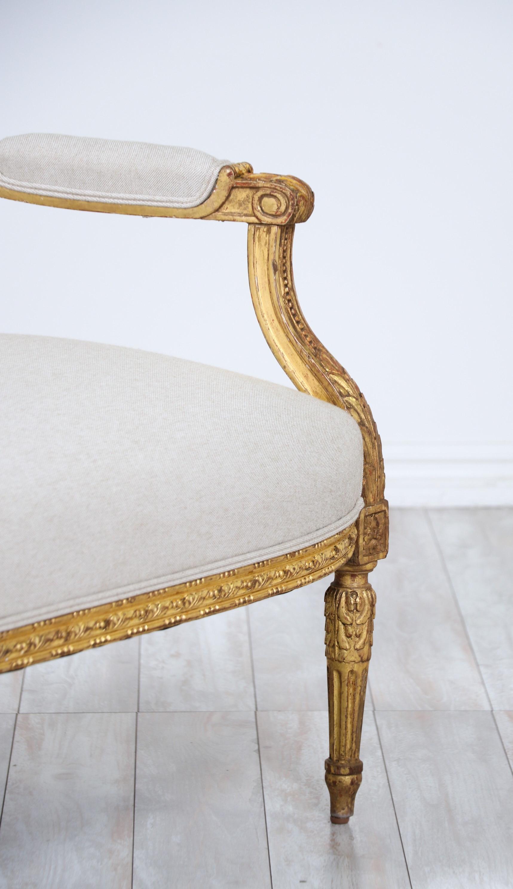 Antique French Louis XVI Style Giltwood Settee 3