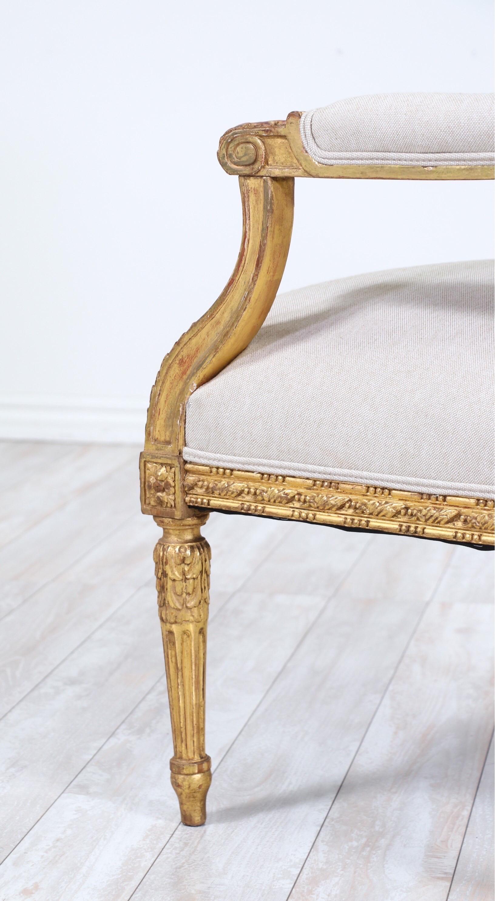 Antique French Louis XVI Style Giltwood Settee 4