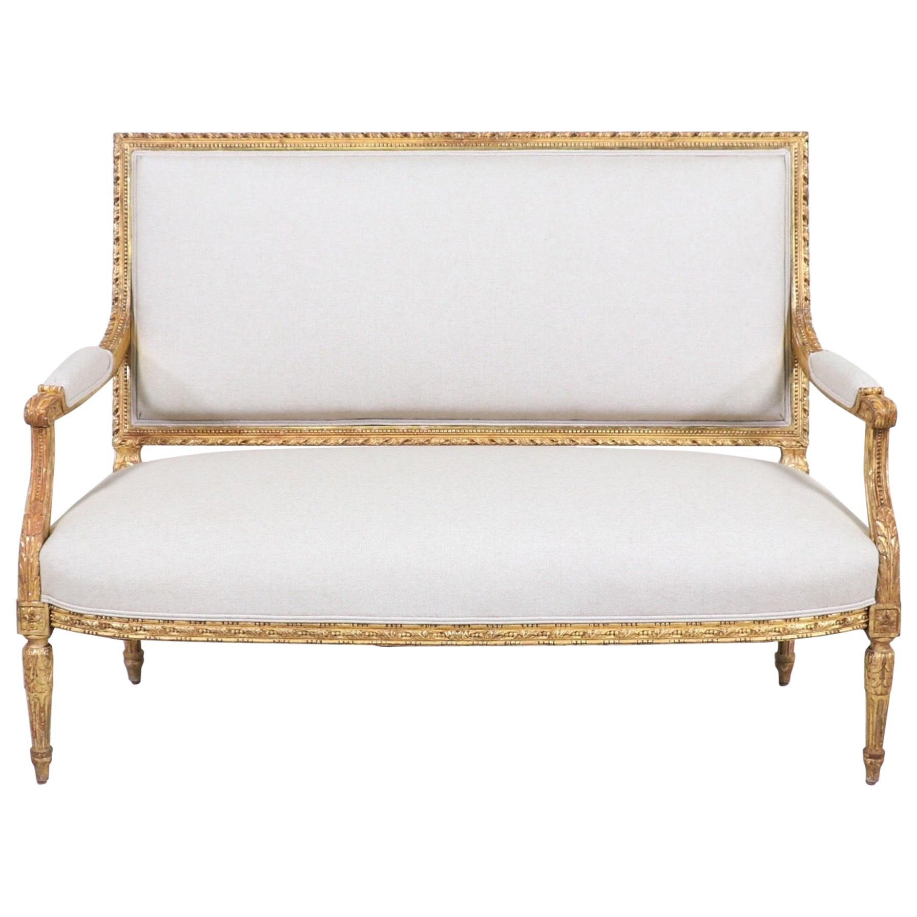 Antique French Louis XVI Style Giltwood Settee