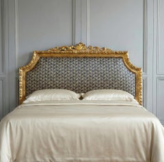 Antique French Louis XVI Style Giltwood Upholstered Headboard