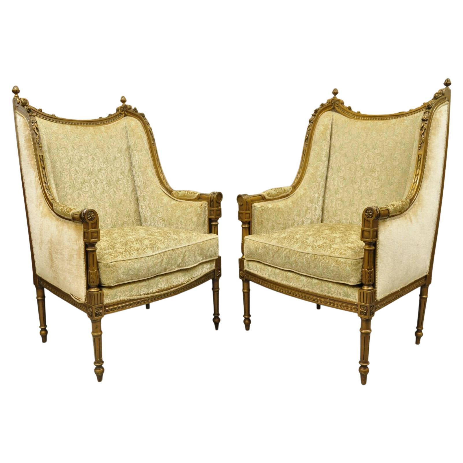 French Louis XVI Directoire Style Cane Bergere Arm Chair Carved Walnut