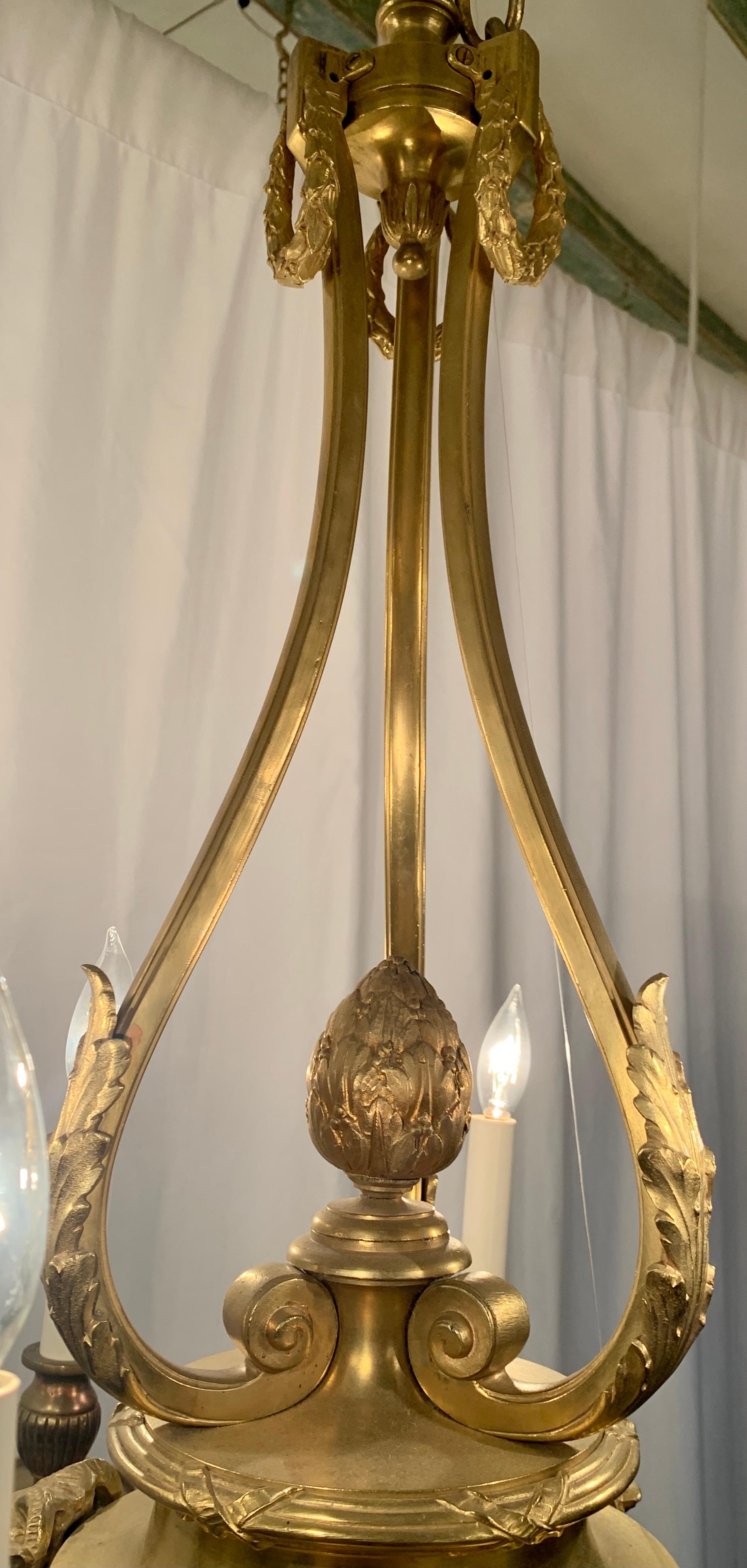 Antique French Louis XVI Style Gold Bronze Chandelier, Circa 1870's In Good Condition For Sale In New Orleans, LA