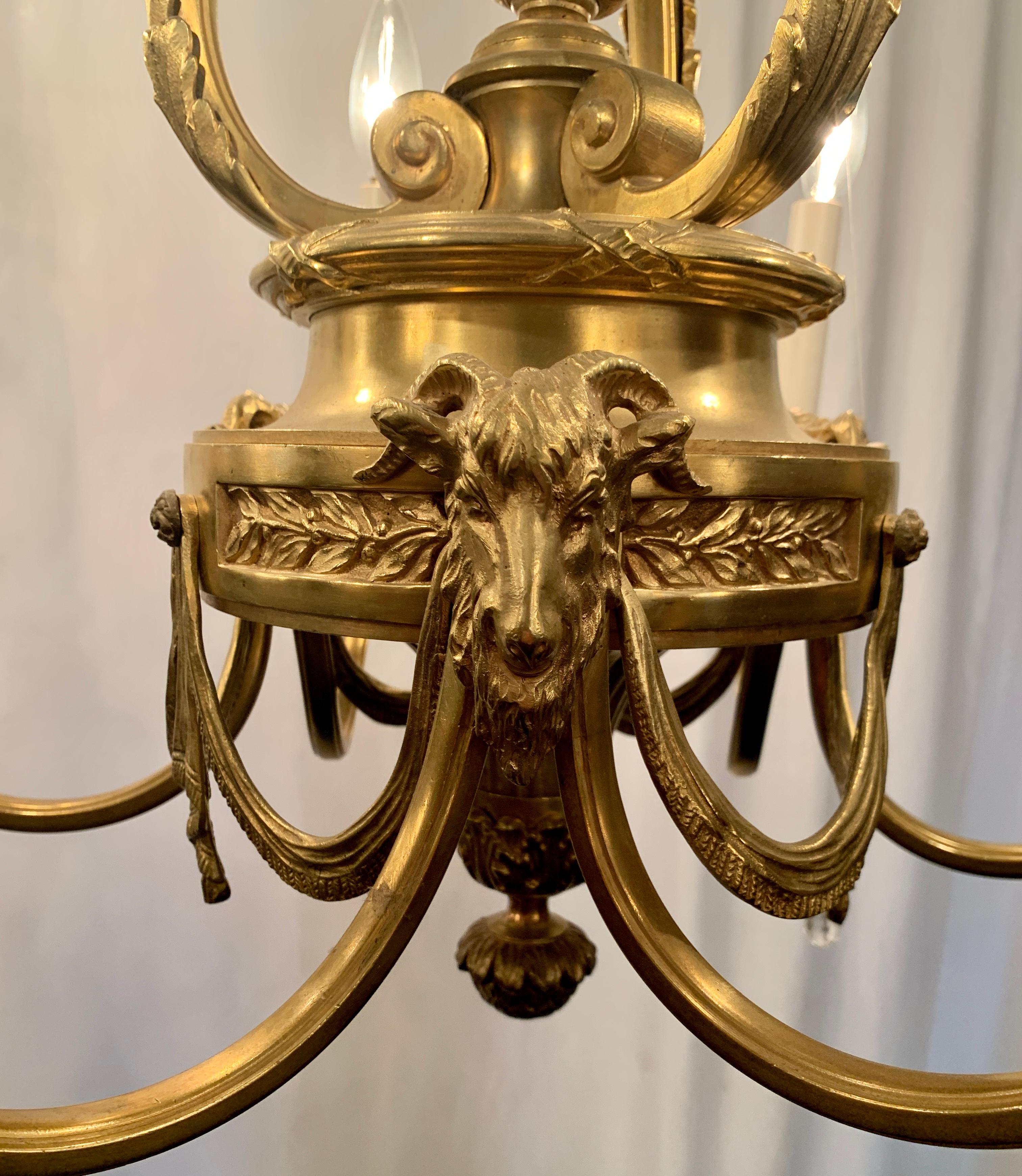 Late 19th Century Antique French Louis XVI Style Gold Bronze Chandelier, Circa 1870's