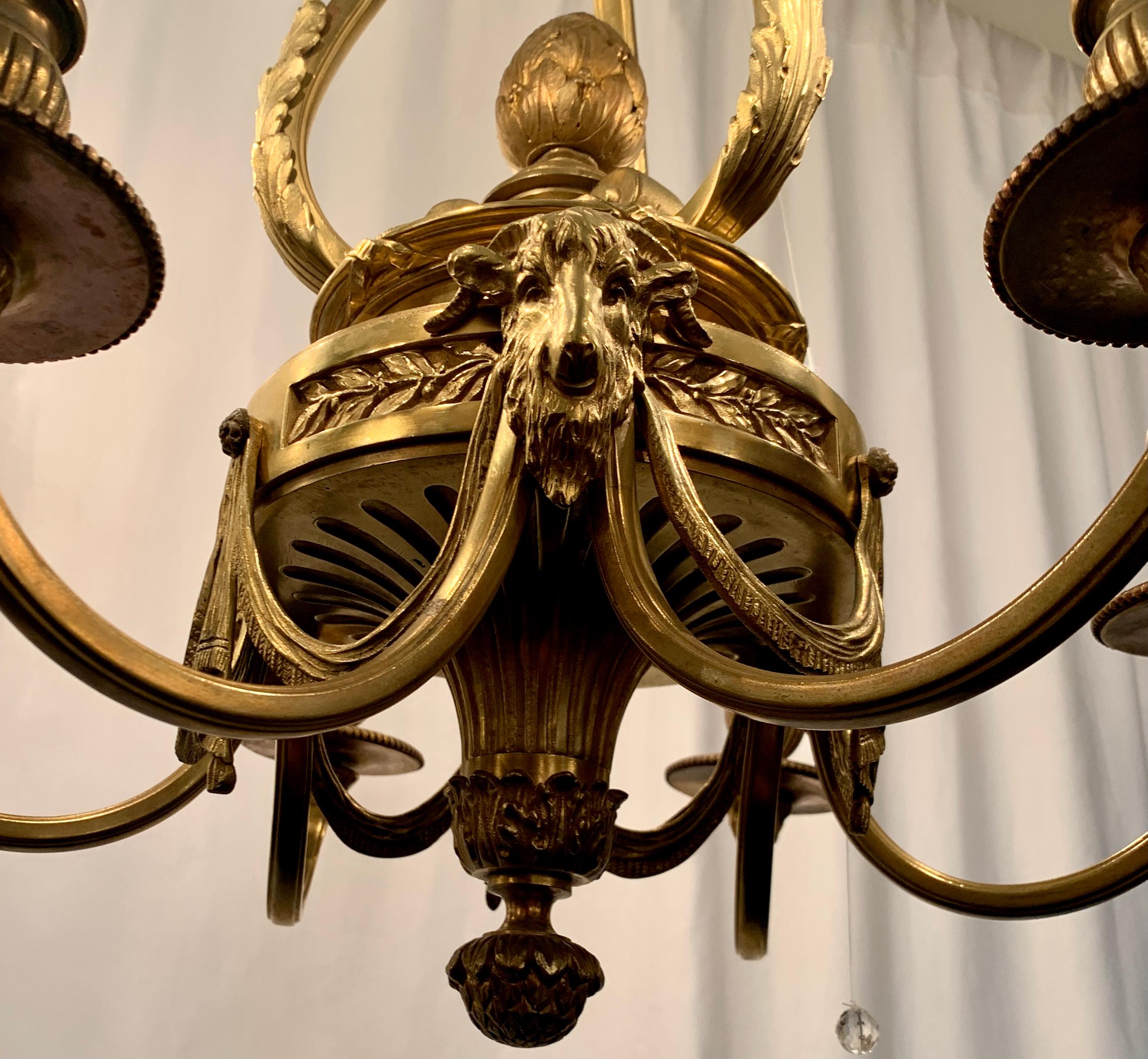 Antique French Louis XVI Style Gold Bronze Chandelier, Circa 1870's For Sale 1