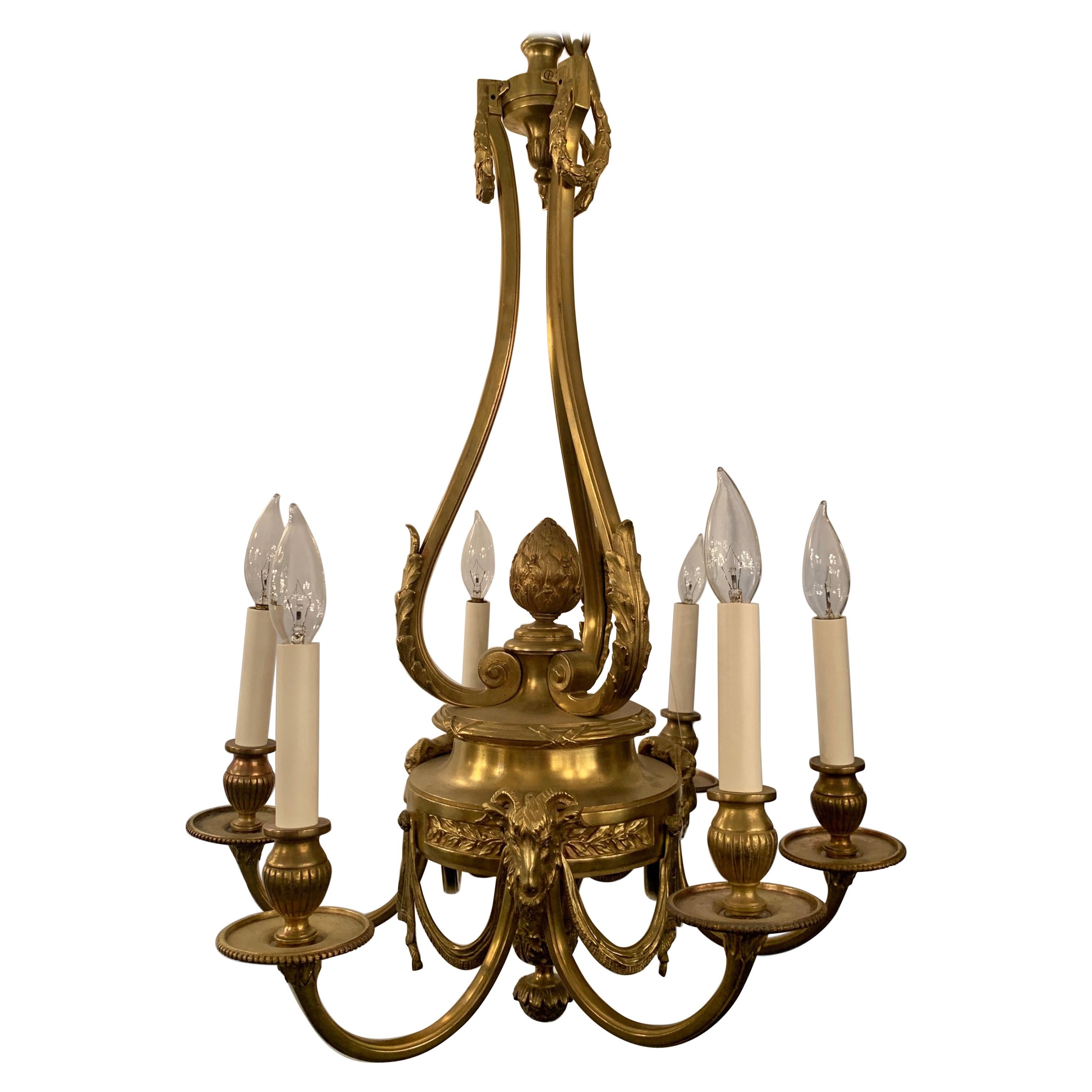 Antique French Louis XVI Style Gold Bronze Chandelier, Circa 1870's For Sale