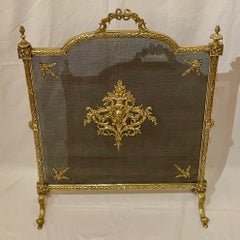 Antique French Louis XVI Style Gold Bronze Fire Screen, Circa 1890.