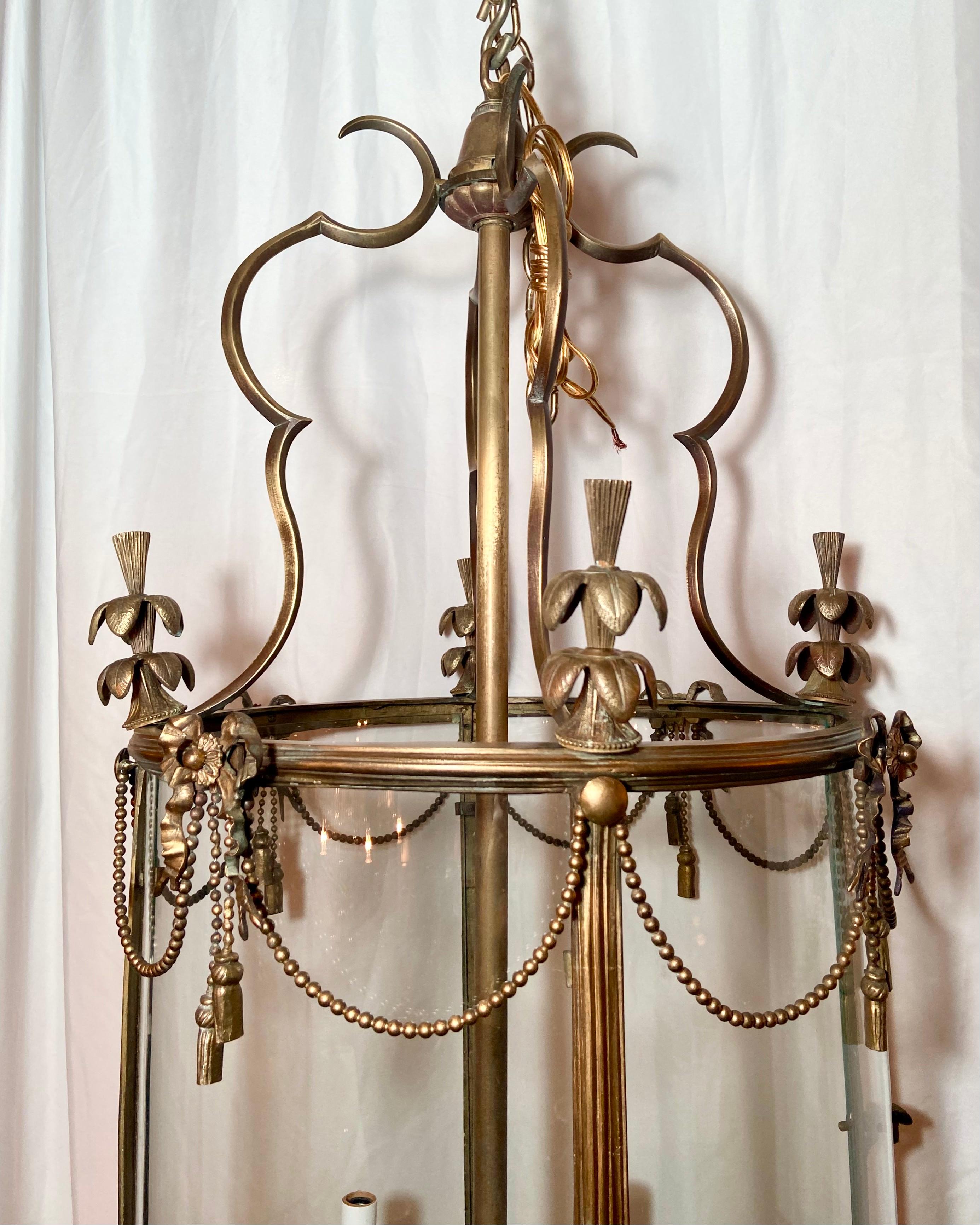 20th Century Antique French Louis XVI Style Gold Bronze Lantern, Circa 1890-1910. For Sale
