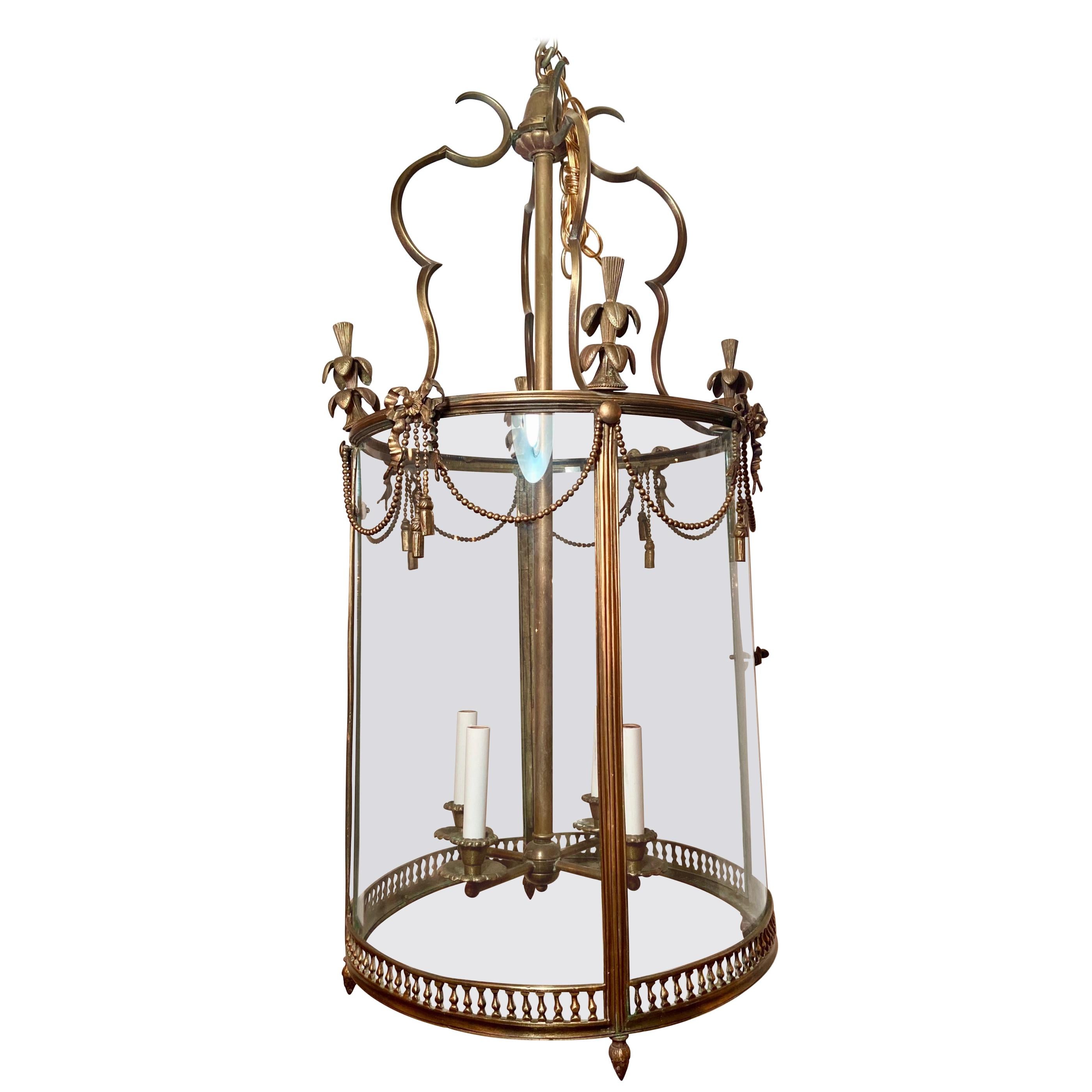 Antique French Louis XVI Style Gold Bronze Lantern, Circa 1890-1910. For Sale