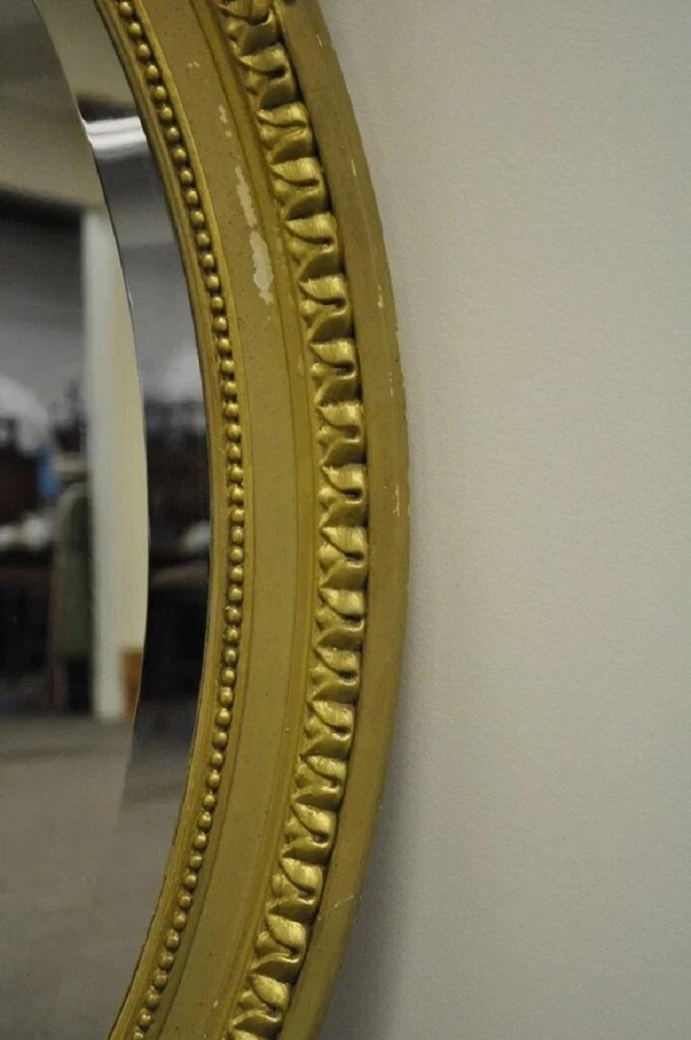 Antique French Louis XVI Style Gold Gilt Torch Flame Gesso Oval Wall Mirror For Sale 1