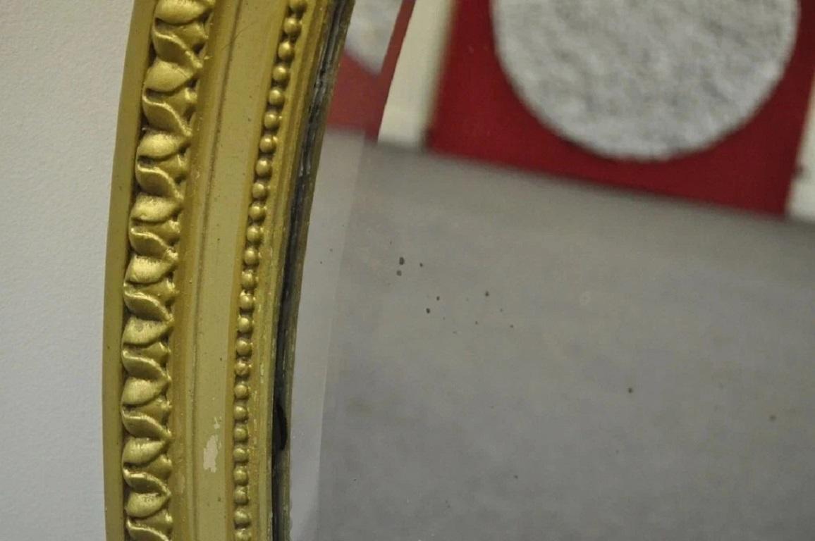 Antique French Louis XVI Style Gold Gilt Torch Flame Gesso Oval Wall Mirror For Sale 2