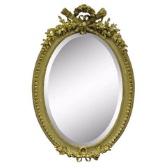 Antique French Louis XVI Style Gold Gilt Torch Flame Gesso Oval Wall Mirror