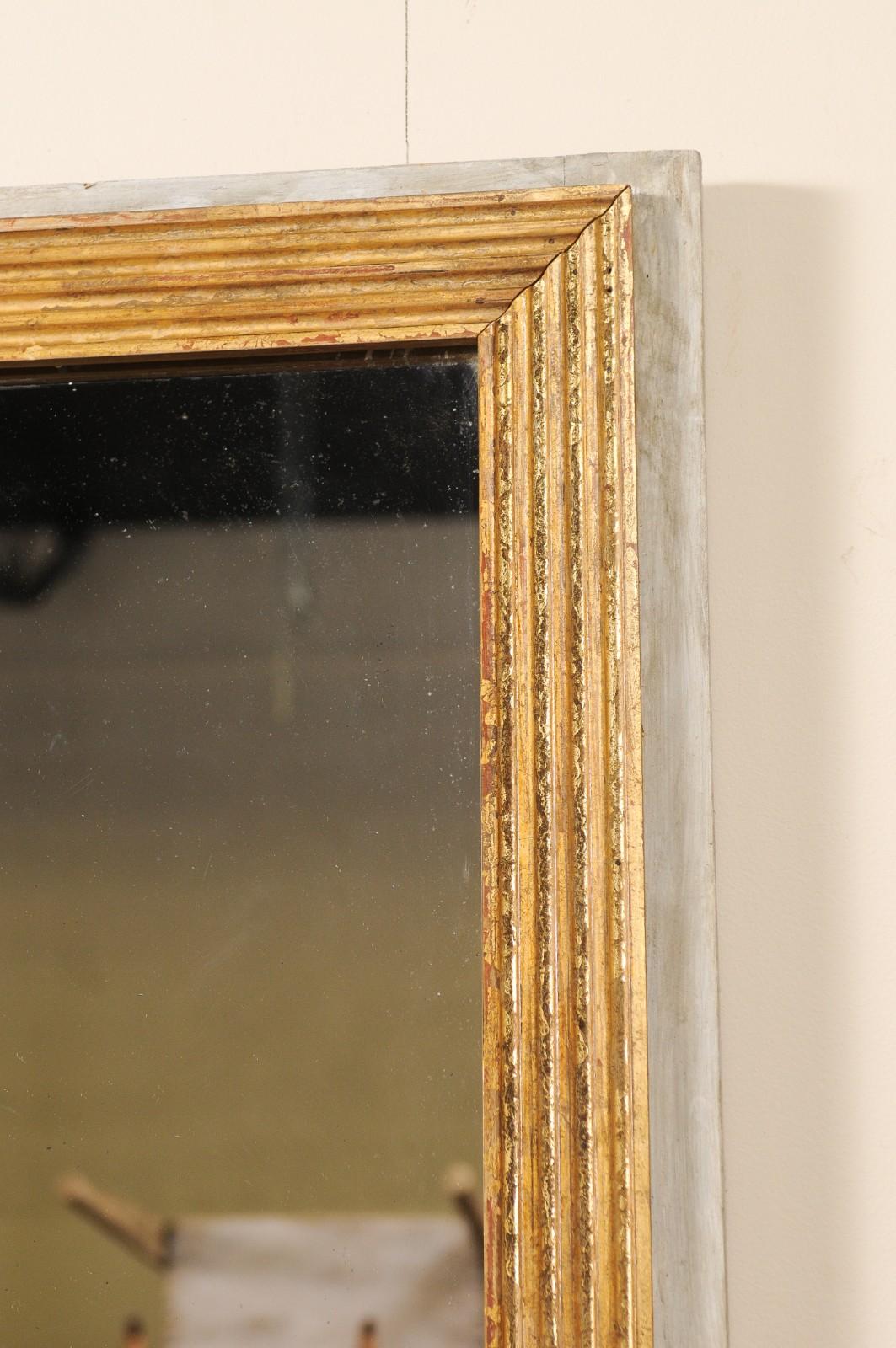 Antique French Louis XVI Style Gold Gilt Wood Painted Espejo Gris Suave Francés en venta