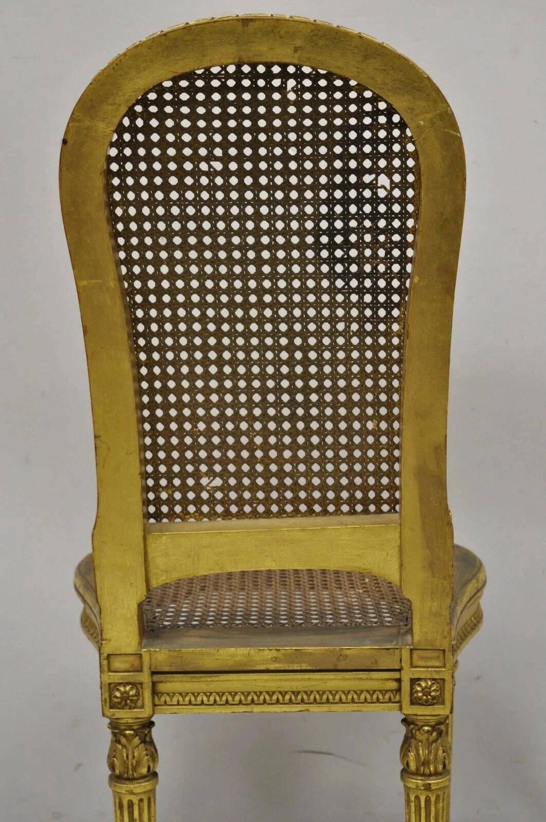 Antique French Louis XVI Style Gold Giltwood Cane Boudoir Vanity Side Chair 5
