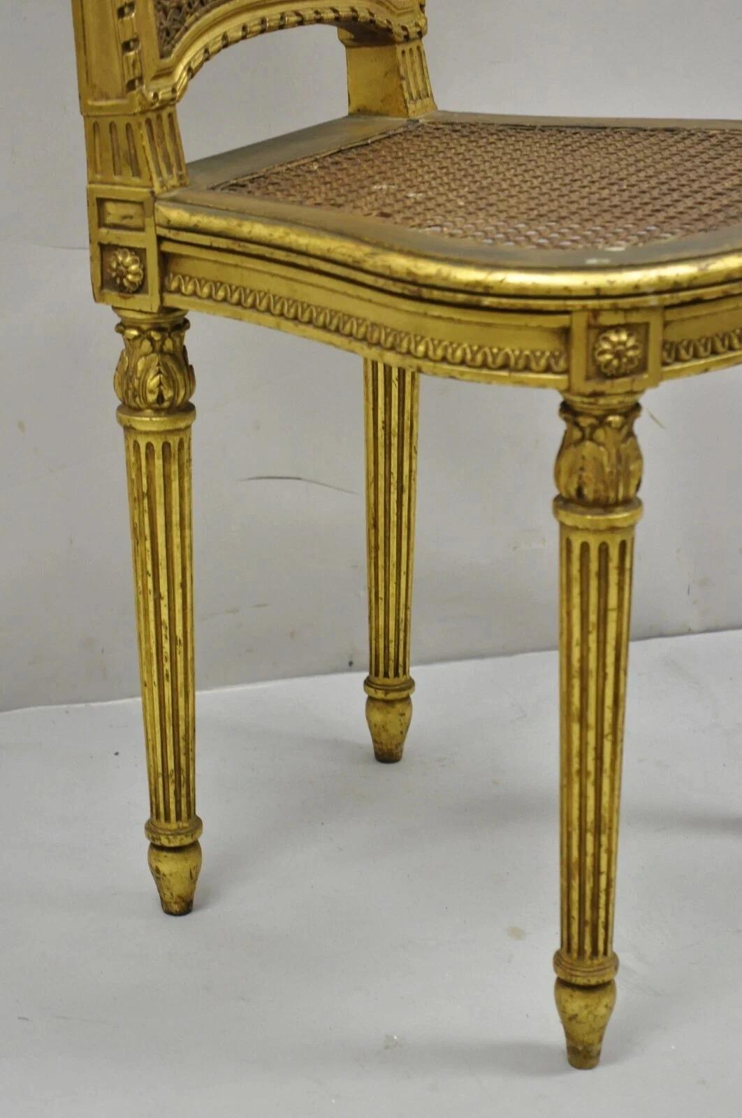 Antique French Louis XVI Style Gold Giltwood Cane Boudoir Vanity Side Chair 7