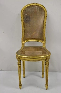 Antique French Louis XVI Style Gold Giltwood Cane Boudoir Vanity Side Chair