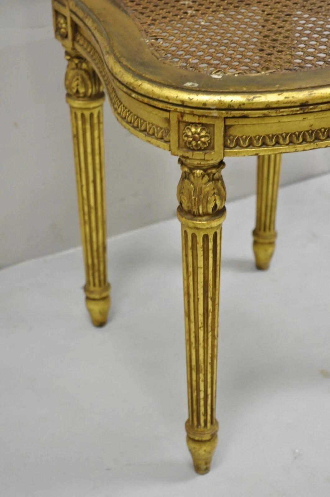 Antique French Louis XVI Style Gold Giltwood Cane Boudoir Vanity Side Chair 3