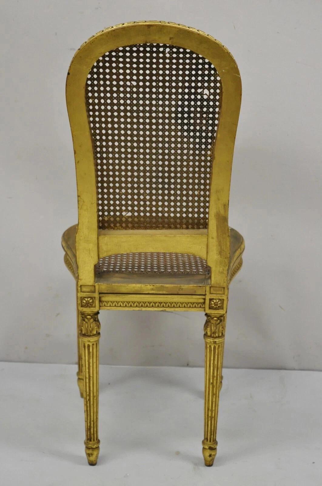 Antique French Louis XVI Style Gold Giltwood Cane Boudoir Vanity Side Chair 4