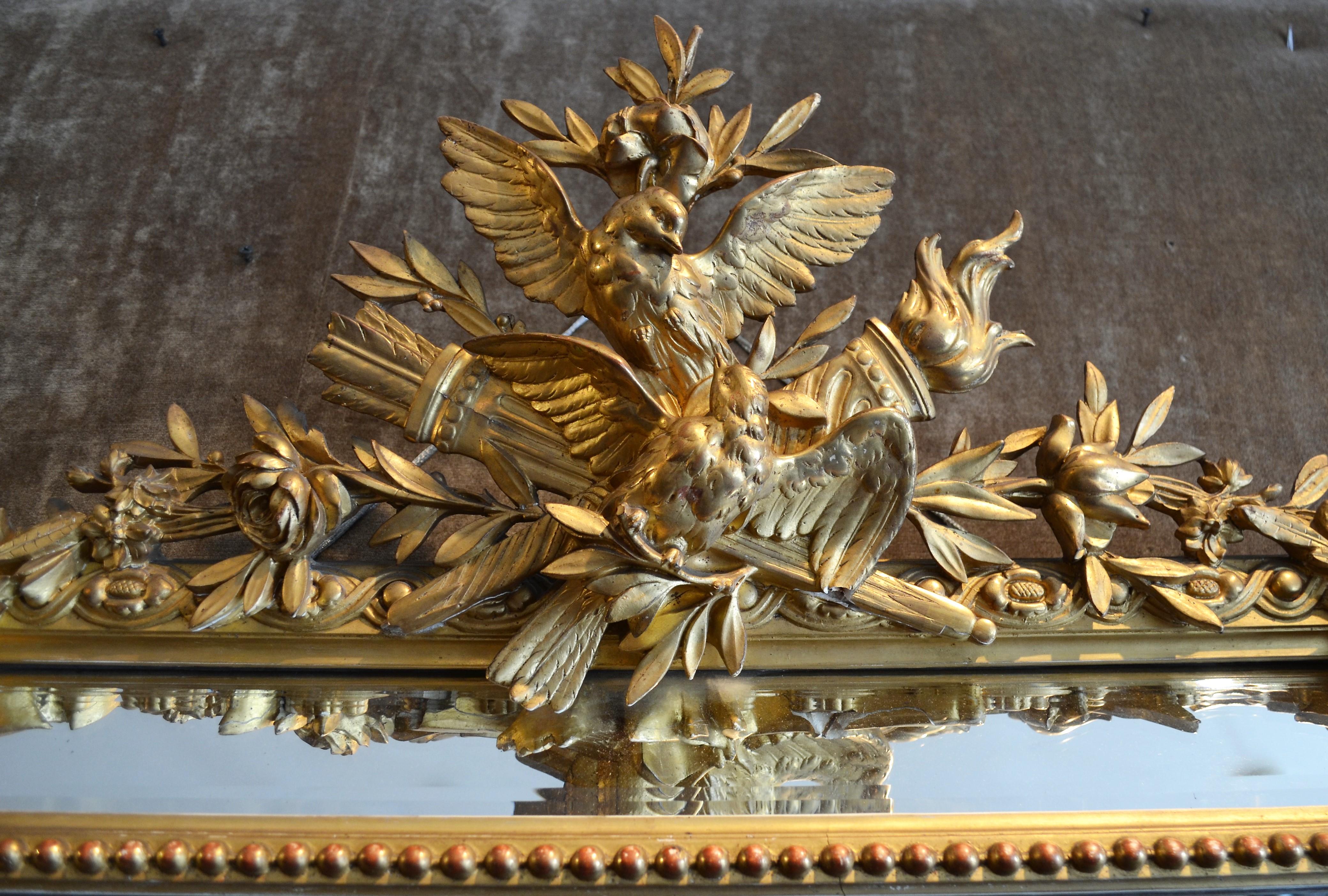 Antike Französisch Louis XVI Stil Blattgold abgeschrägten Spiegel im Zustand „Gut“ im Angebot in New Orleans, LA