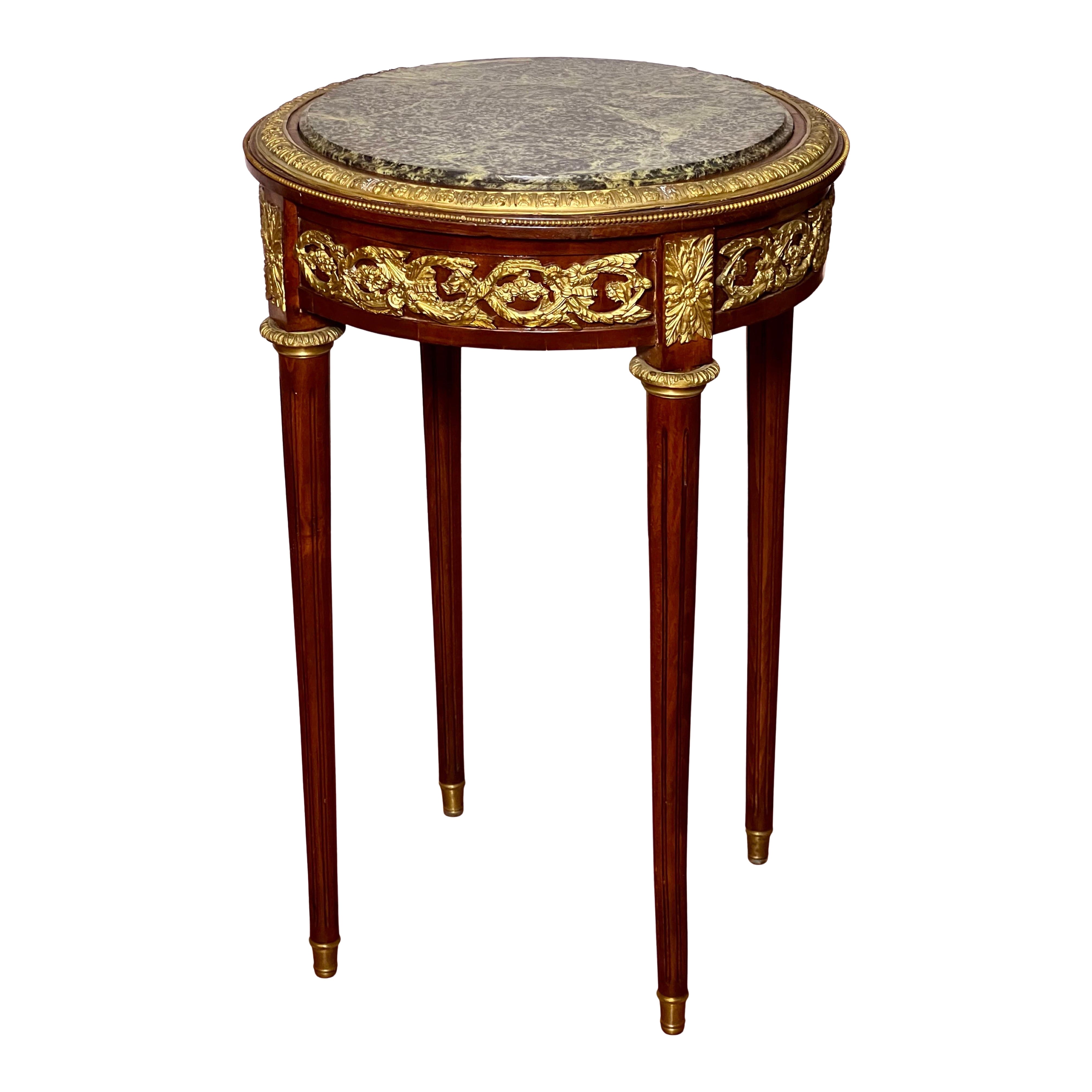 Antique French Louis XVI Style Gueridon Side Table with Marble Top and Ormolu