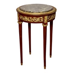 Antique French Louis XVI Style Gueridon Side Table with Marble Top and Ormolu