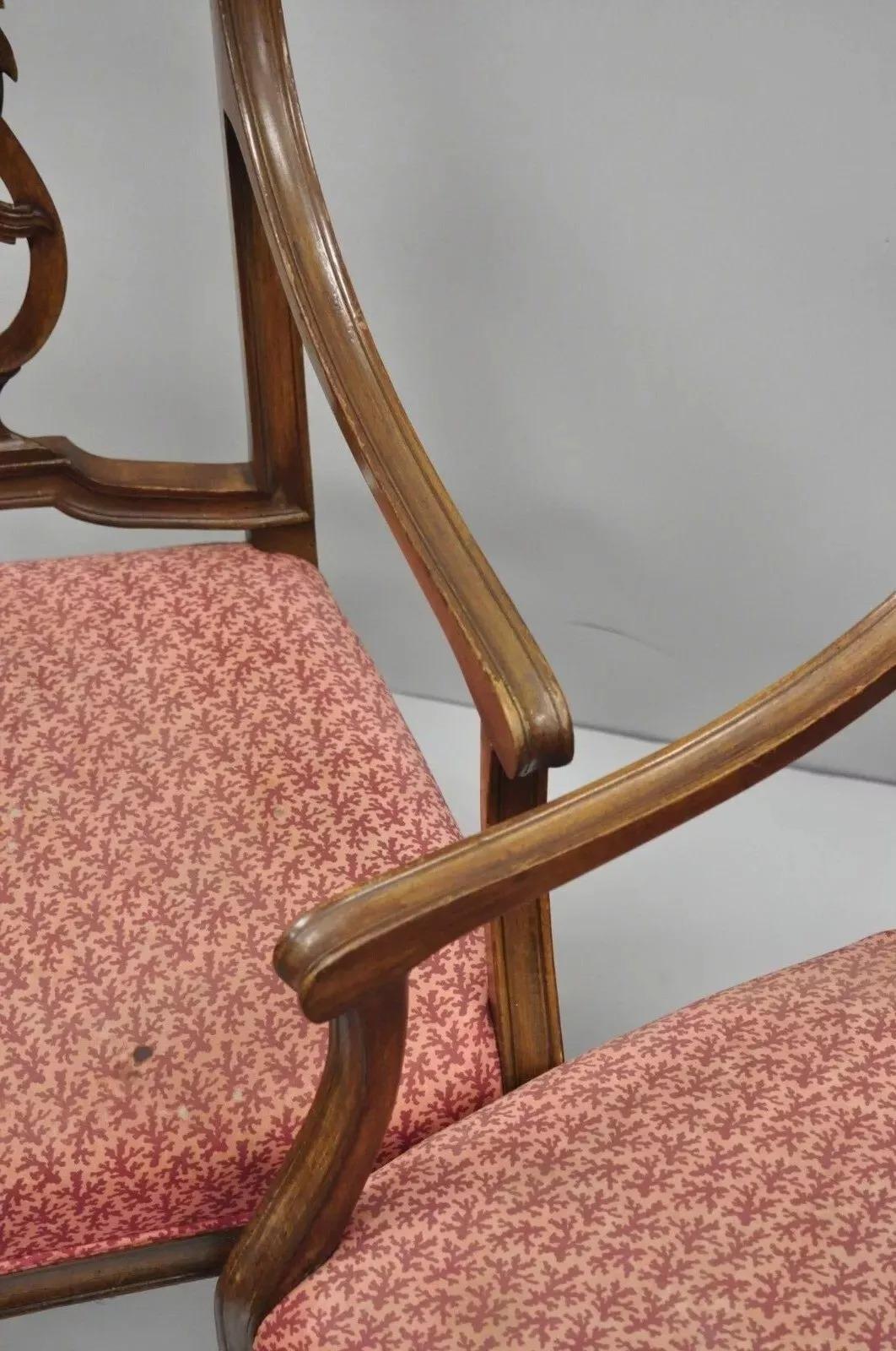 Anciennes chaises à accoudoirs en acajou italien de style Louis XVI à dossier en forme de harpe - Paire en vente 2
