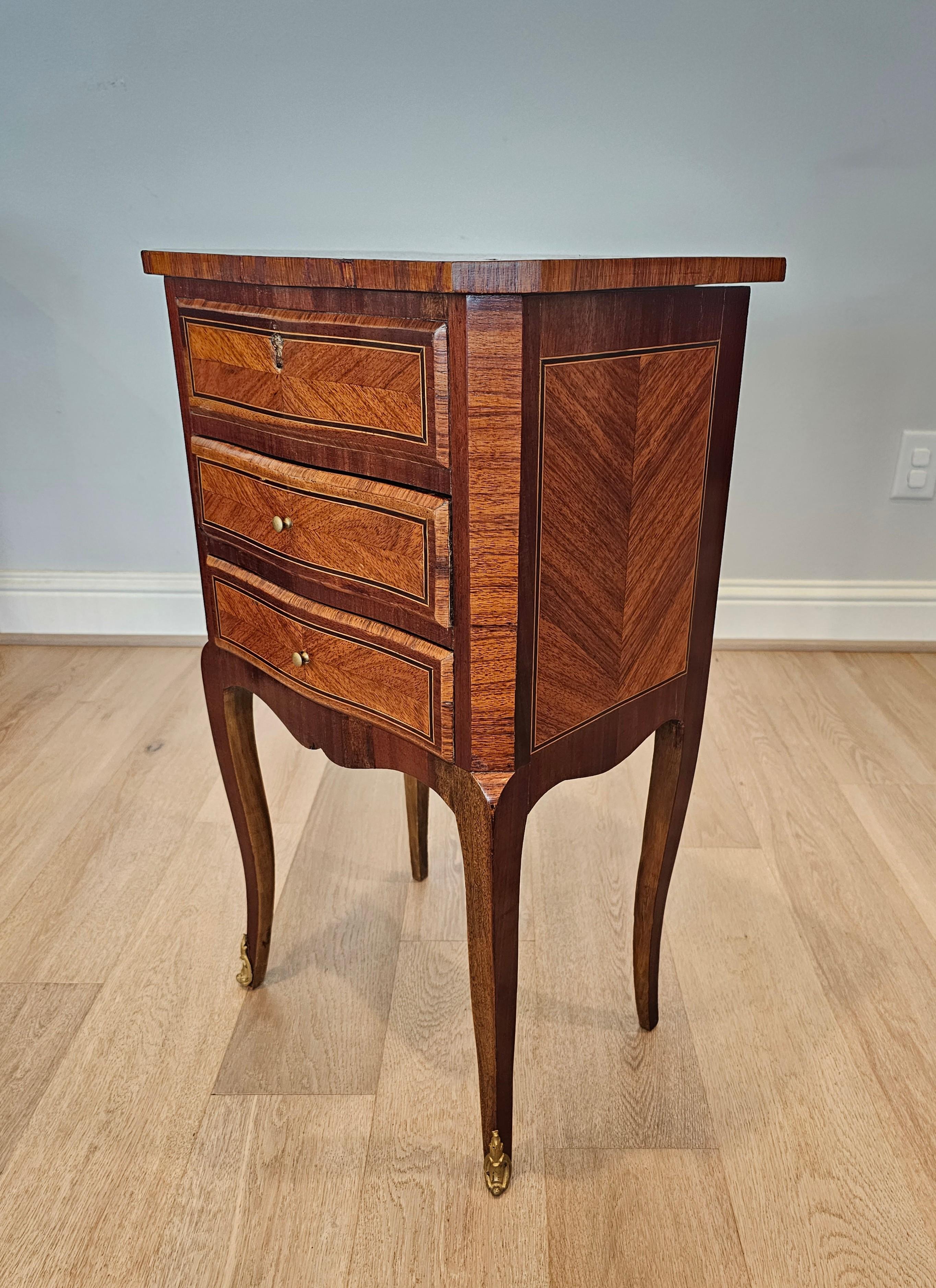 Antique French Louis XVI Style Kingwood Parquetry Mirrored Nightstand End Table For Sale 7