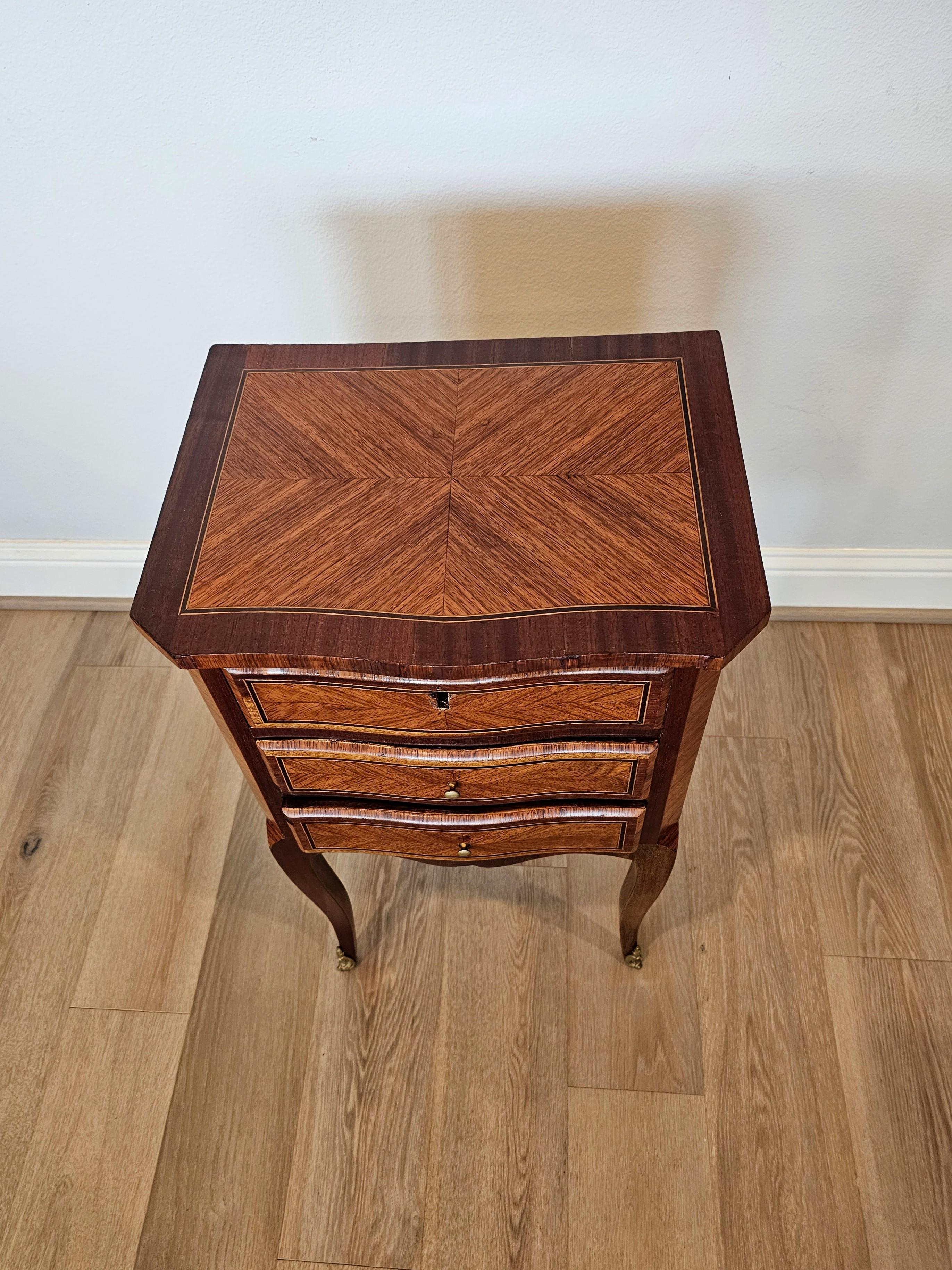 Antique French Louis XVI Style Kingwood Parquetry Mirrored Nightstand End Table For Sale 14