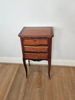 Antique French Louis XVI Style Kingwood Parquetry Mirrored Nightstand End Table