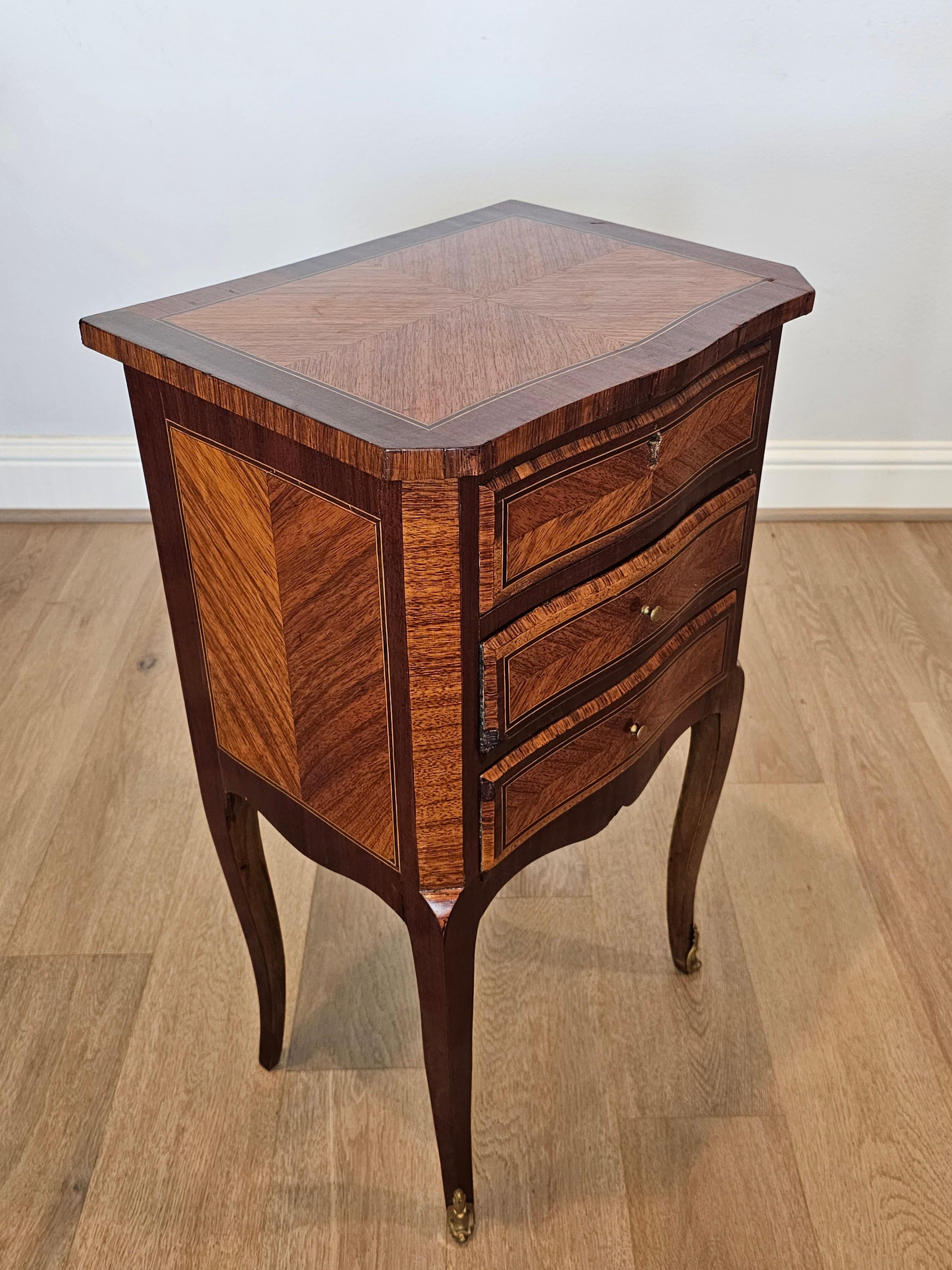 Antique French Louis XVI Style Kingwood Parquetry Mirrored Nightstand End Table For Sale 15