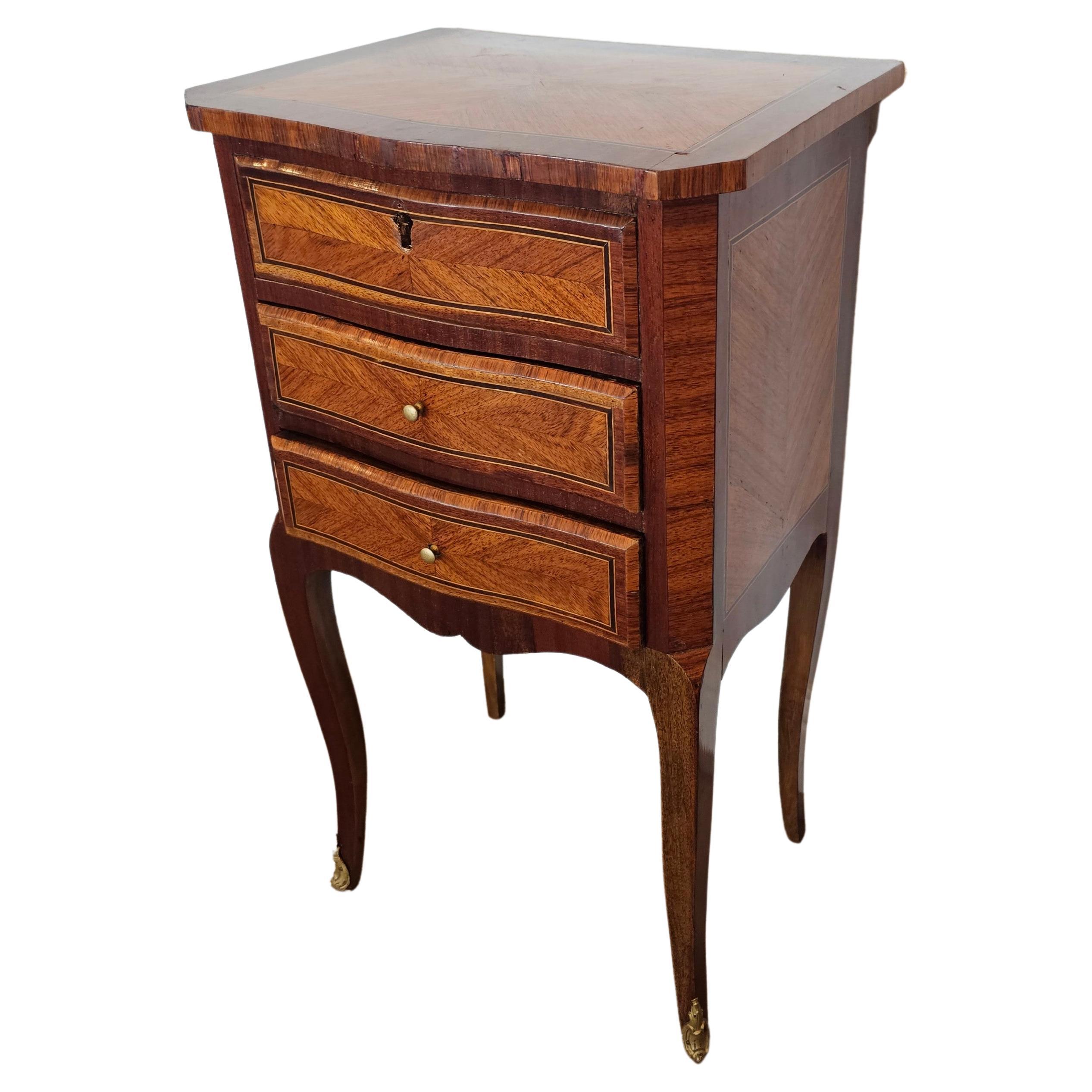 Nightstand (Bedside) half round style Louis XVI marquetry with flowers  patterns and bronze