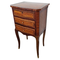 Used French Louis XVI Style Kingwood Parquetry Mirrored Nightstand End Table