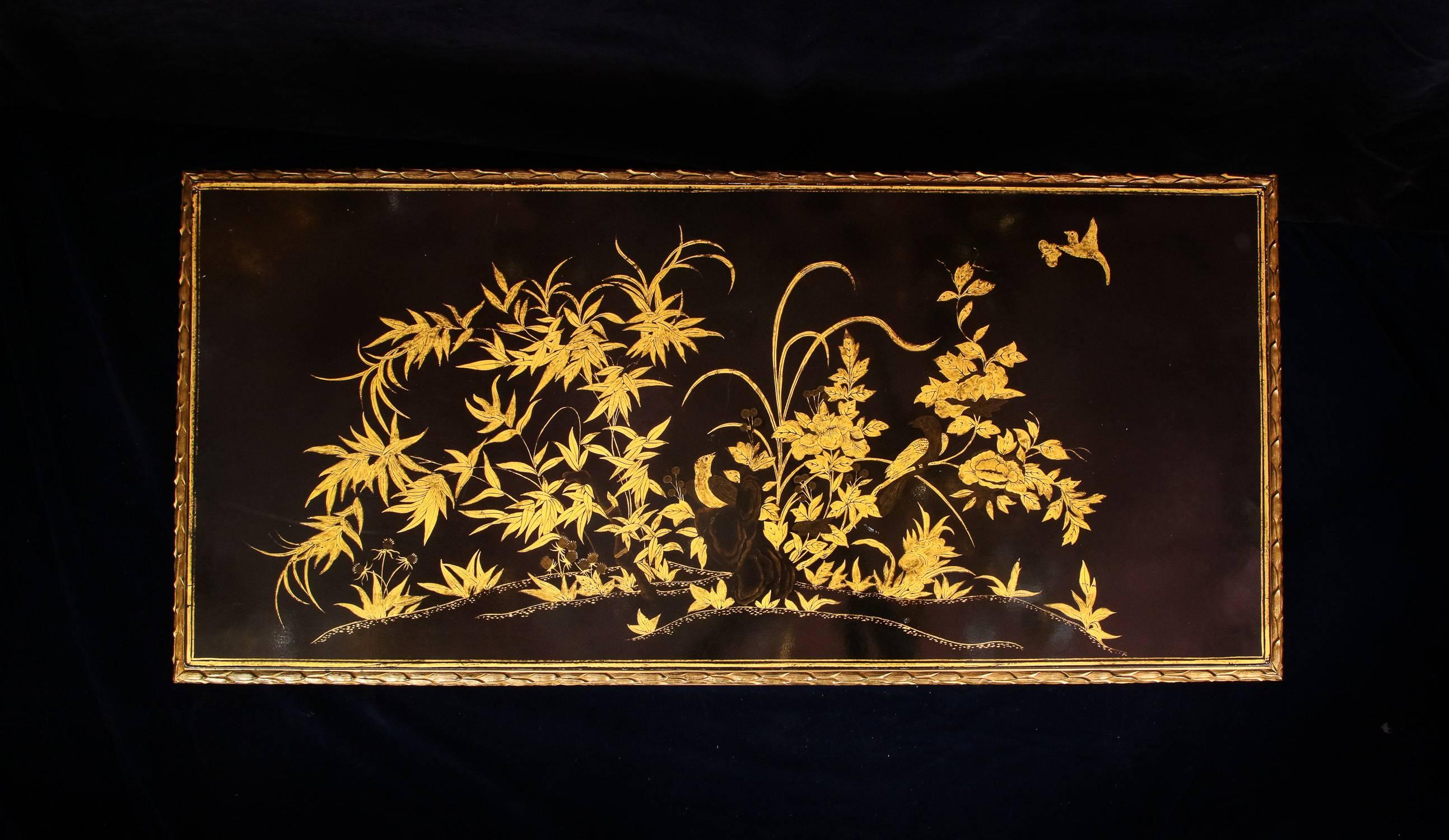 20th Century Antique French Louis XVI Style Lacquered Top Gilt Bronze Coffee Table For Sale