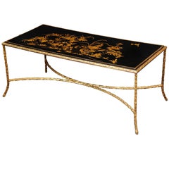 Antique French Louis XVI Style Lacquered Top Gilt Bronze Coffee Table
