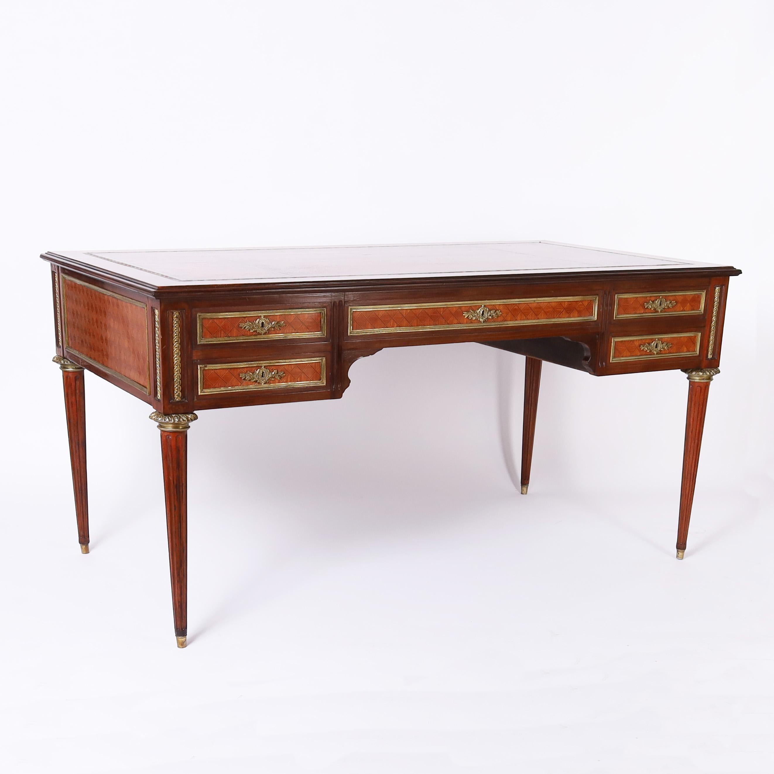 Hand-Crafted Antique French Louis XVI Style Leather Top Desk For Sale