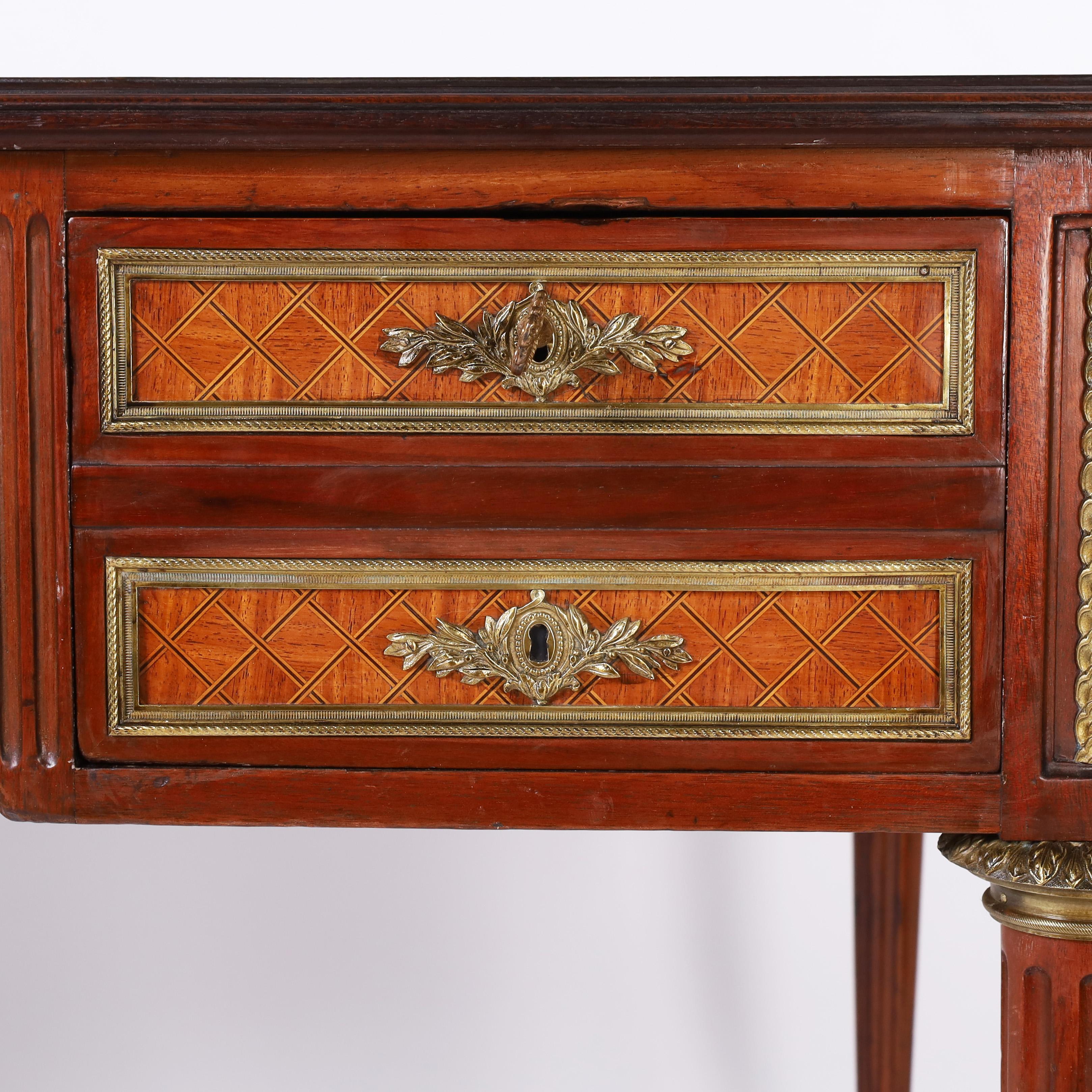 Bronze Antique French Louis XVI Style Leather Top Desk For Sale