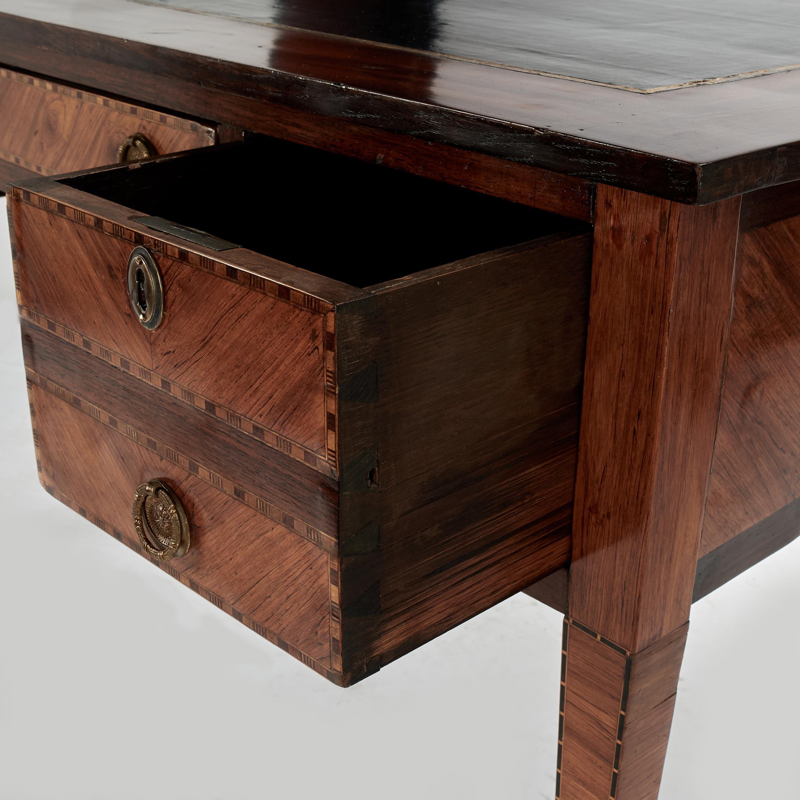 Laiton Antique French Louis XVI Style Leather Top Desk en vente