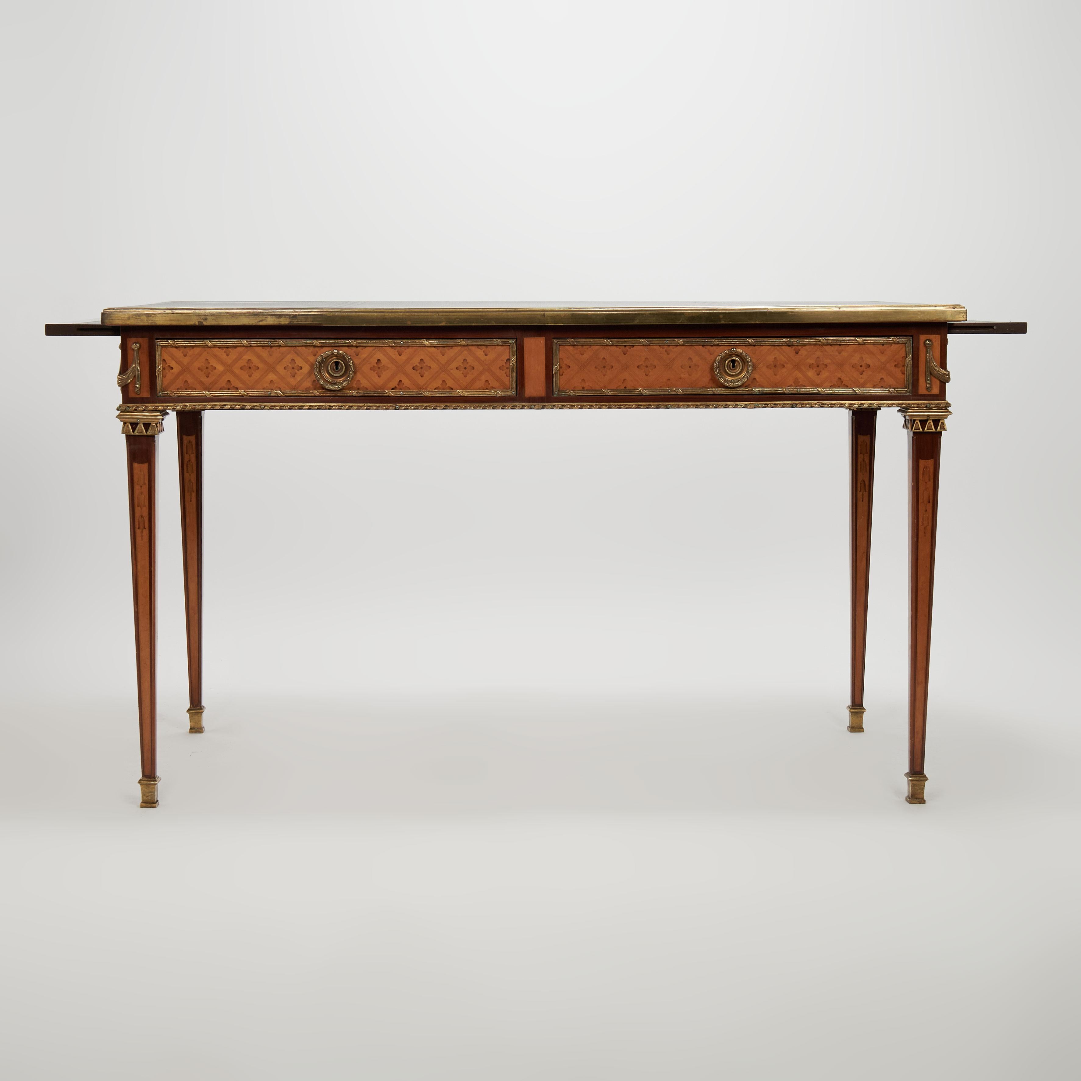 Hand-Crafted Antique French Louis XVI Style Leather Top Desk or Bureau Plat For Sale