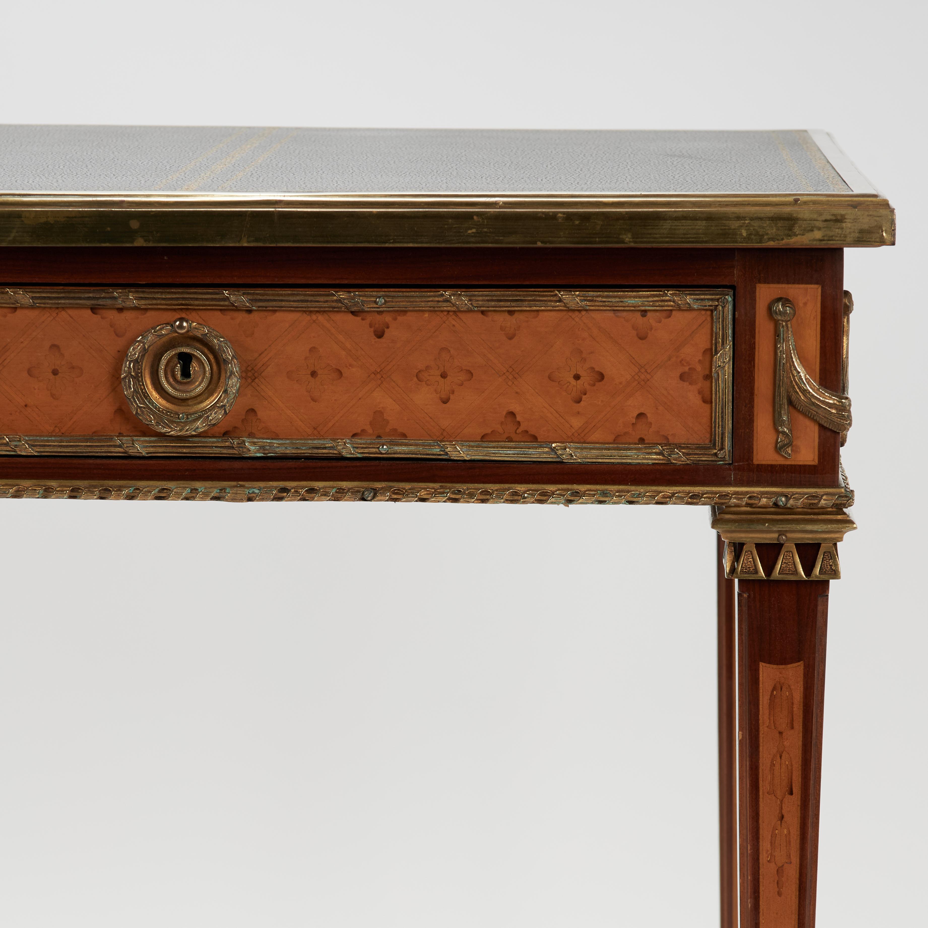 Brass Antique French Louis XVI Style Leather Top Desk or Bureau Plat For Sale