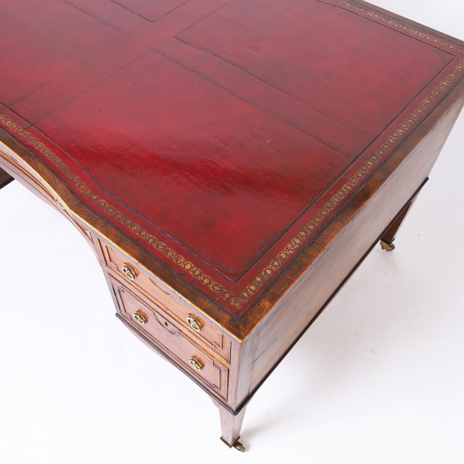 19th Century Antique French Louis XVI Style Leather Top Partners Desk For Sale